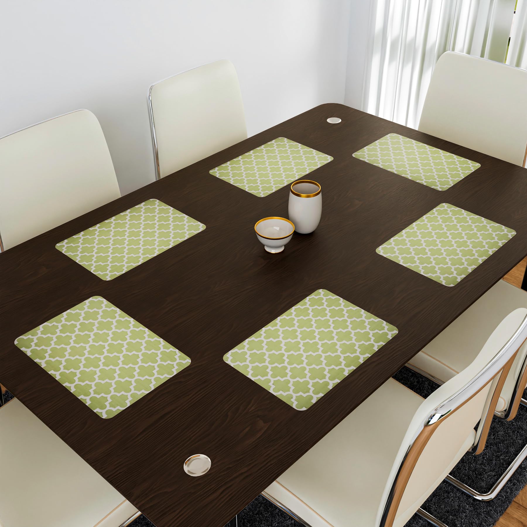 Kuber Industries PVC Anti-Slip Placemats Set - Hexagon Design Kitchen & Dining Table Mats, 6-Piece Green Placemat Set for Home Decor & Daily Use