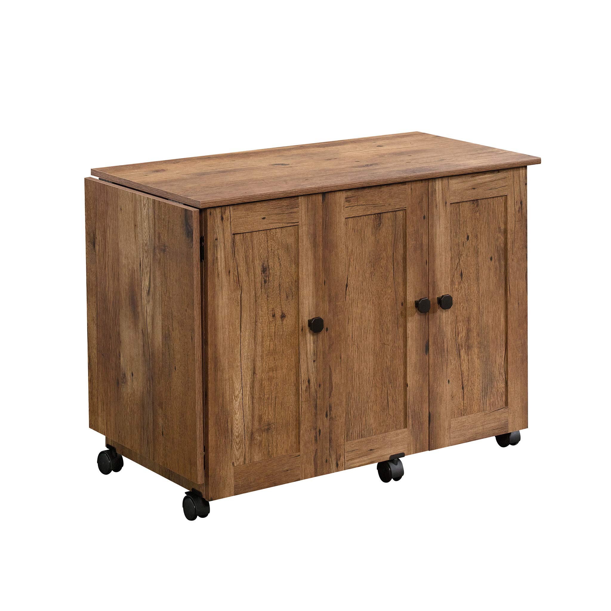 Sauder Vintage Oak Storage Cart - Sewing & Craft Organizer with Pantry Cabinet for Home Office & Craft Room Organization