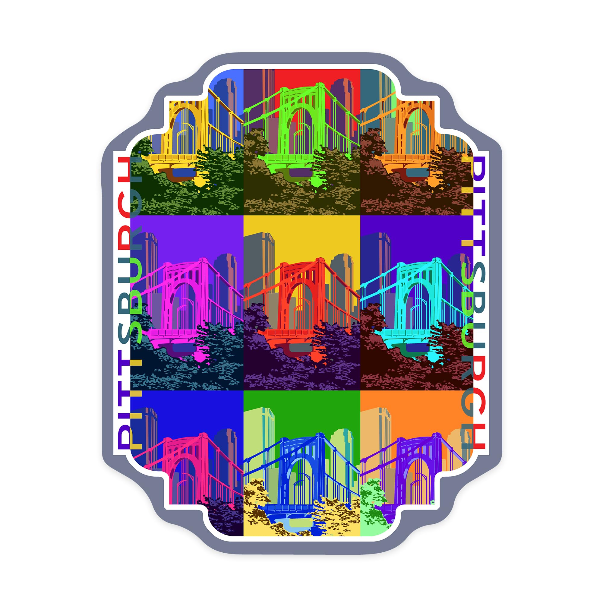 Pittsburgh PA 10th Street Bridge Die Cut Vinyl Stickers - Waterproof Pop Art Decals (1-3 inch) for Cars, Laptops, Water Bottles & Coolers - Perfect for Travel Mugs, Skateboards & DIY Projects