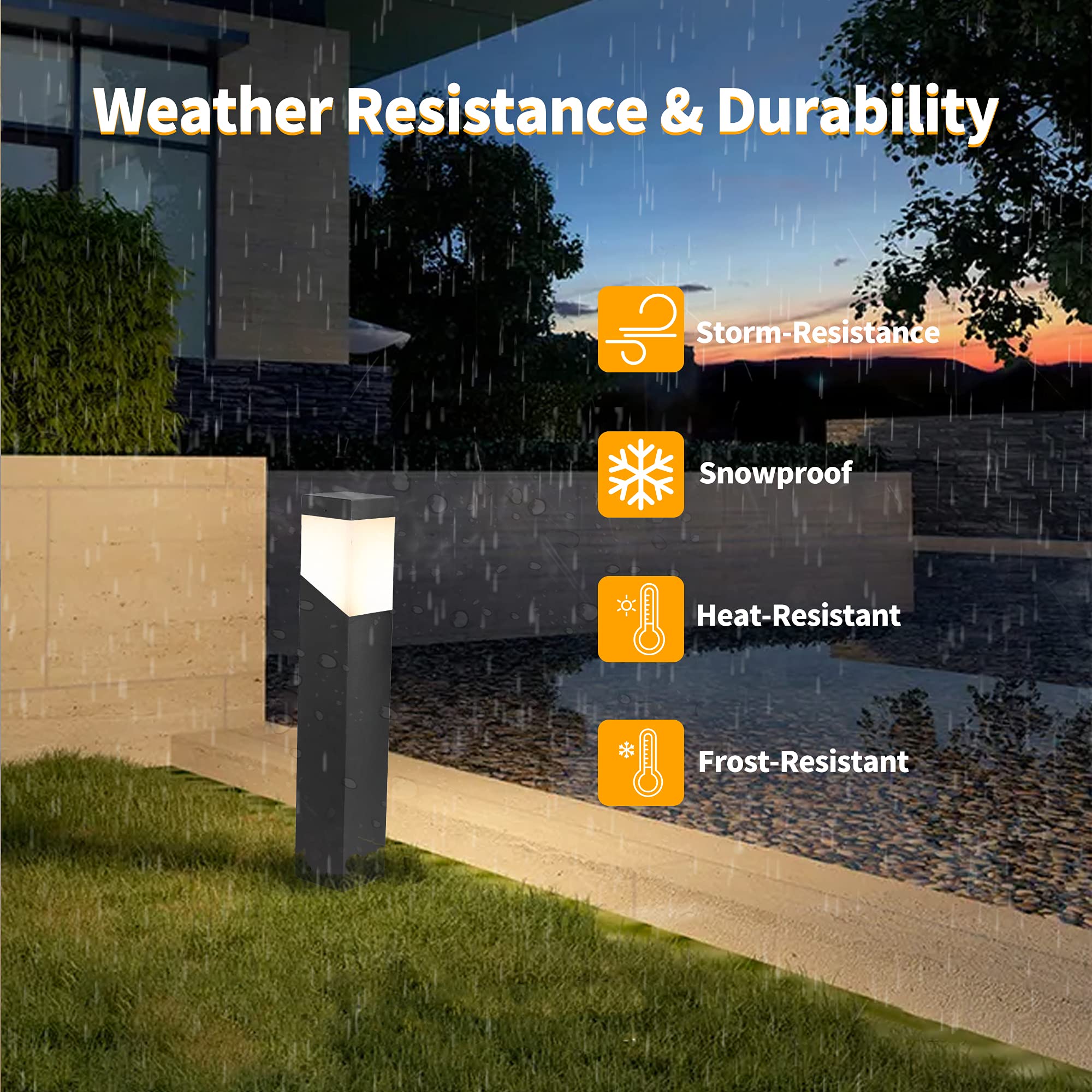 Modern Outdoor Pathway Bollard Lights - E26 Base, IP44 Waterproof Aluminum Garden Landscape Lighting (19Inch, 120V) - Perfect for Walkways, Patios, Yards & Driveway Decor