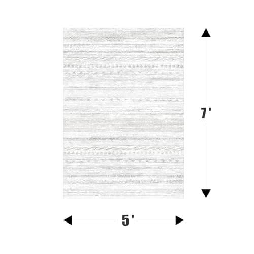 Boho Distressed Moroccan Area Rug 5x7 - Machine Washable Modern Neutral Grey Carpet for Living Room, Bedroom & Dining Room - Perfect for Bohemian Decor, Cozy Home & Apartment Style