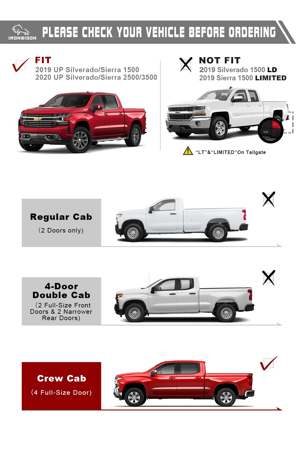 Running Boards for 2019-2025 Chevy Silverado 1500 & GMC Sierra 1500 Crew Cab | 2020-2025 Silverado/Sierra 2500/3500 HD Pickup Truck Side Steps - Black Textured Nerf Bars - Easy Installation & Enhanced Truck Access