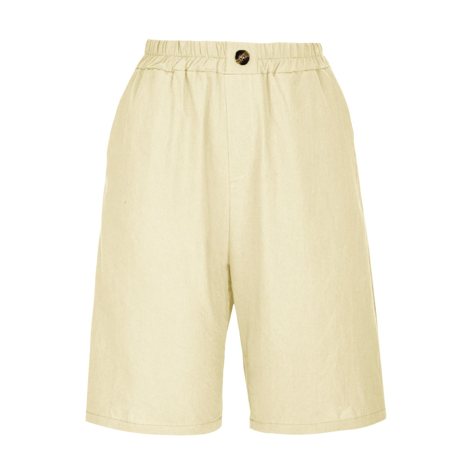 Women's High Waisted Linen Shorts - Casual Summer Beach Shorts with Elastic Waist & Pockets - Lightweight Comfortable Shorts in Beige (XX-Large) - Perfect for Vacation, Travel, and Outdoor Activities