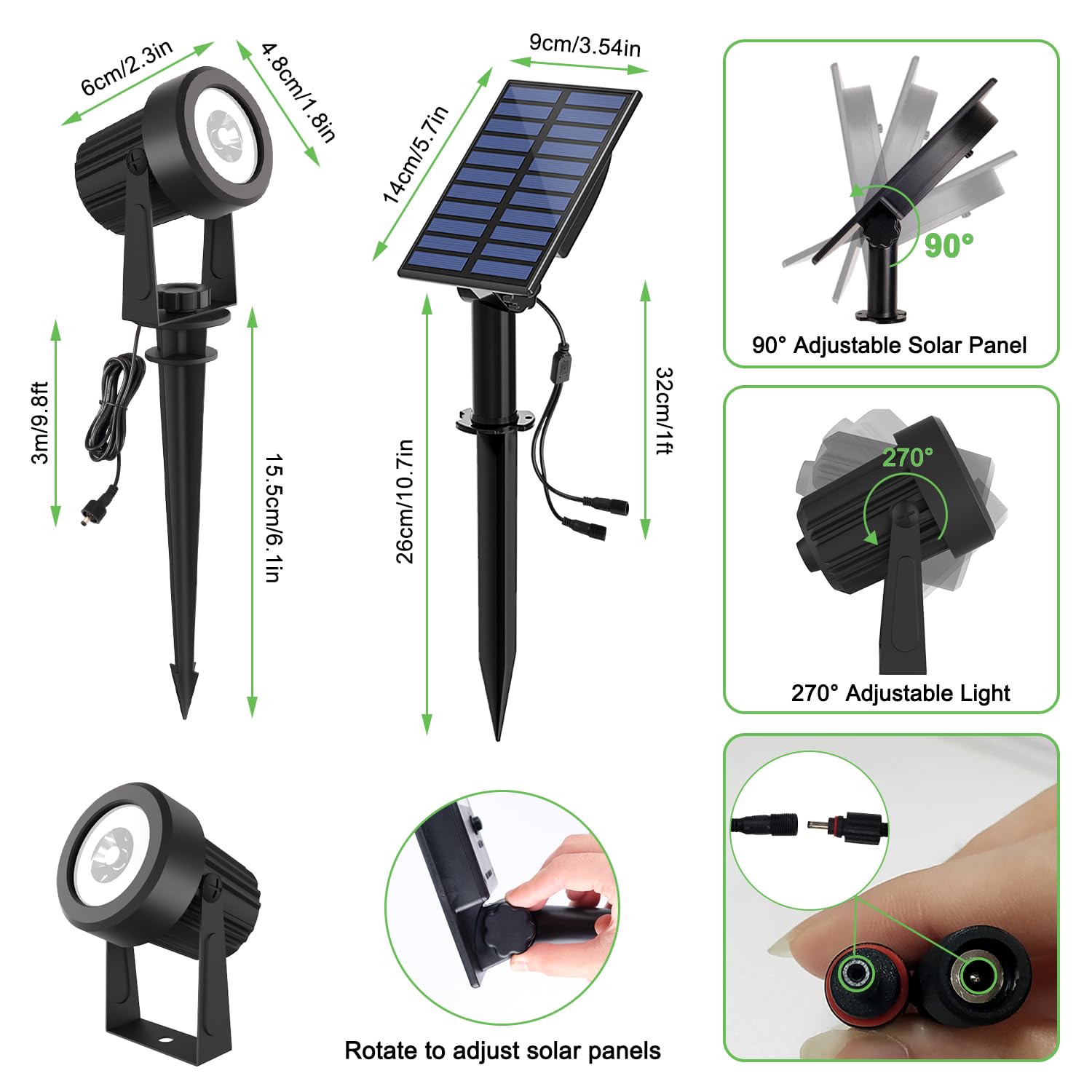 2-in-1 Solar Spotlights Outdoor - IP65 Waterproof Solar Landscape Lighting with 9.8ft Cable, Dusk to Dawn Warm White for Garden, Yard, Path & Tree Decoration | Perfect for Outdoor Security, Pathway Illumination & Landscape Highlighting