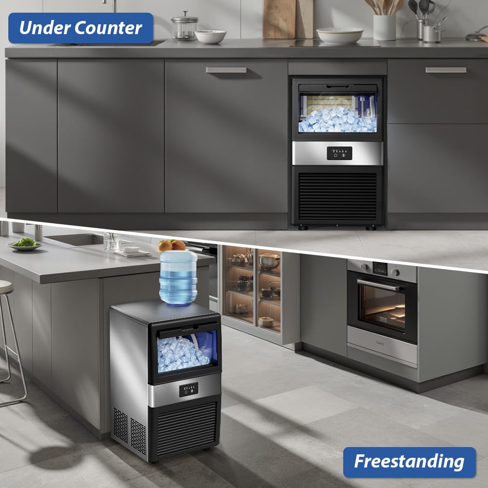 Commercial Ice Maker Machine - Freestanding 80 lbs/24H Cabinet Ice Maker with Auto Self-Cleaning, 3 Ice Thickness Options, Tap Water Inlet | Fast 11-20 Min Ice Production (36 Cubes) | Perfect for Home, Office, Bar, Restaurant & Party Use