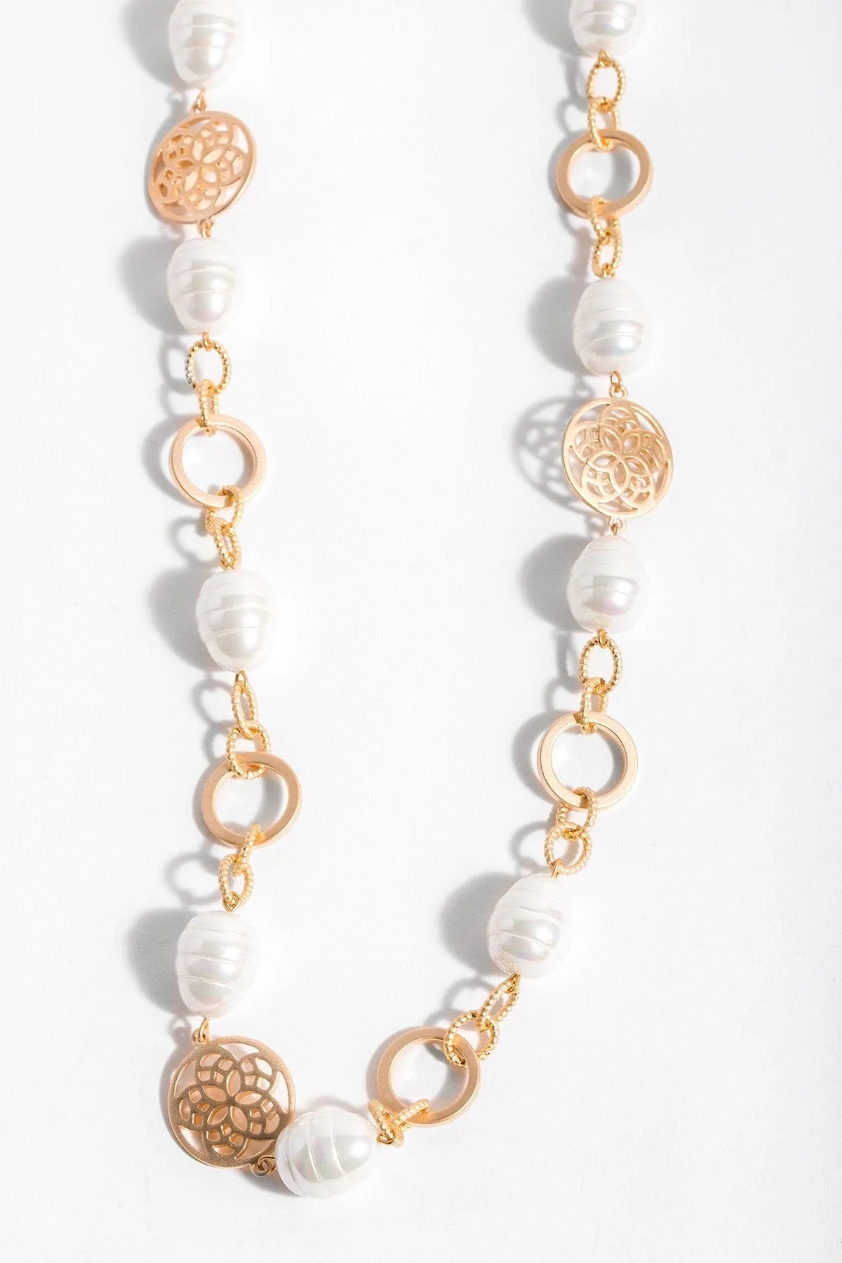 Elegant Pearl Long Chain Medallion Necklace for Women - Perfect for Weddings, Parties & Special Occasions