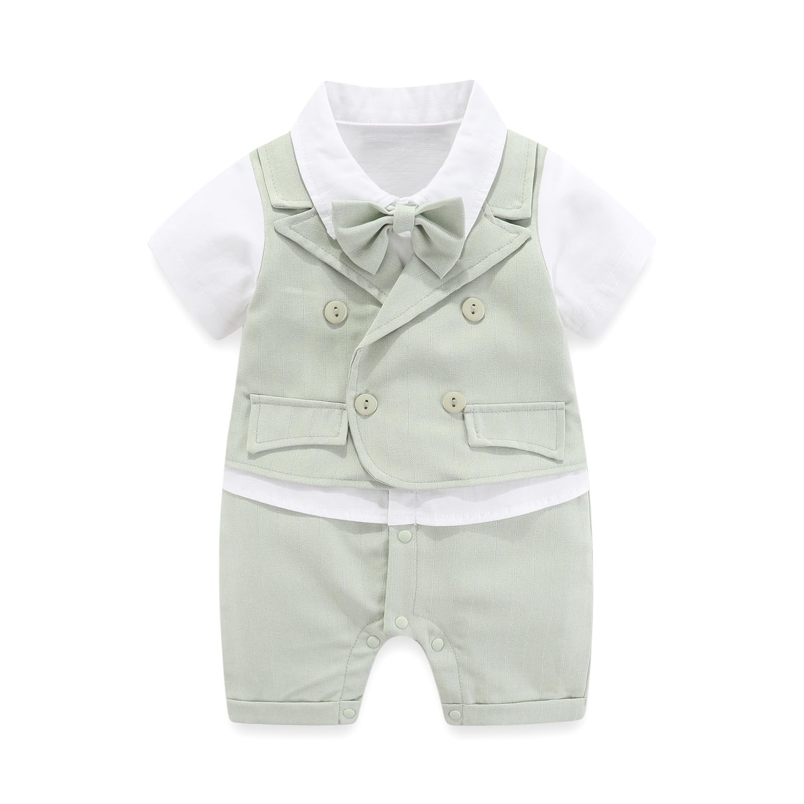 Baby Boy Gentleman Romper with Bow Tie - Newborn Tuxedo Jumpsuit for 0-18 Months | Formal Outfit for Christening, Wedding & Photo Shoots