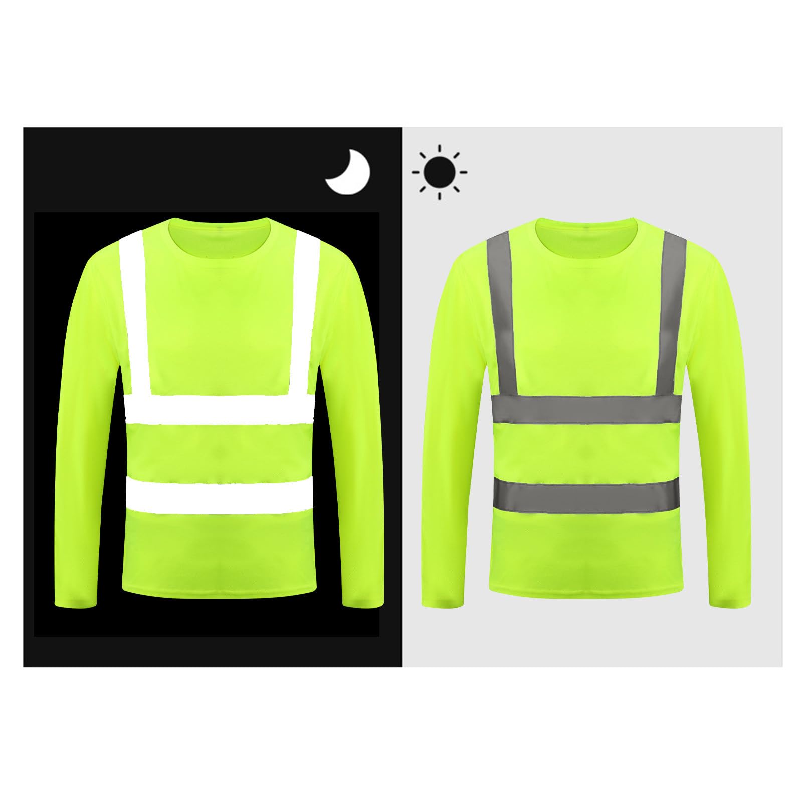 High Visibility Long Sleeve Reflective Safety T-Shirts for Men - ANSI Certified Work Shirt for Construction, Road Work & Night Safety | Durable Hi-Vis Shirt for Outdoor Jobs, Cycling & Emergency Responders