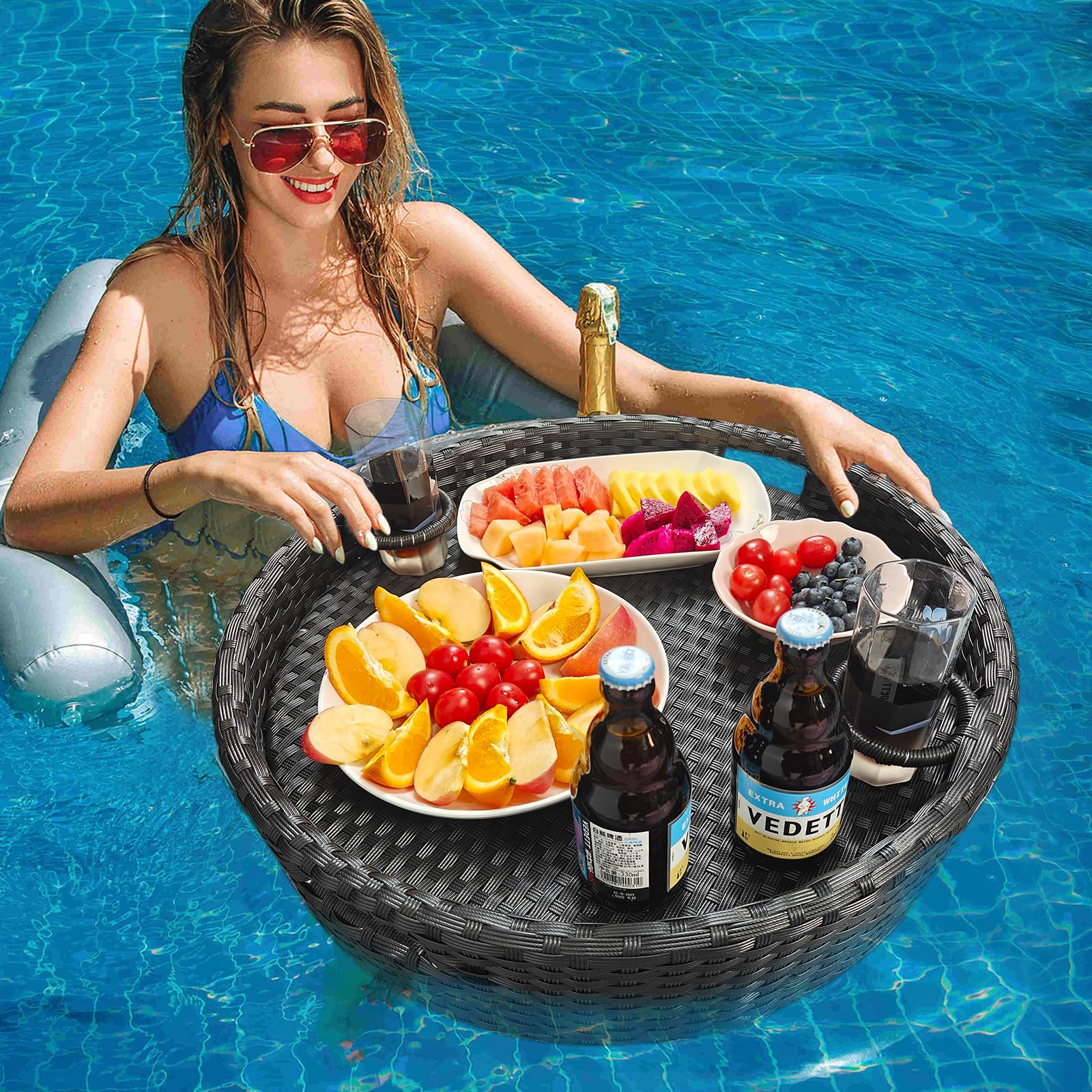 Premium Floating Pool Tray - Round Waterproof Drink & Food Holder for Swimming Pools - Ideal for Pool Parties, Summer Relaxation & Outdoor Water Activities