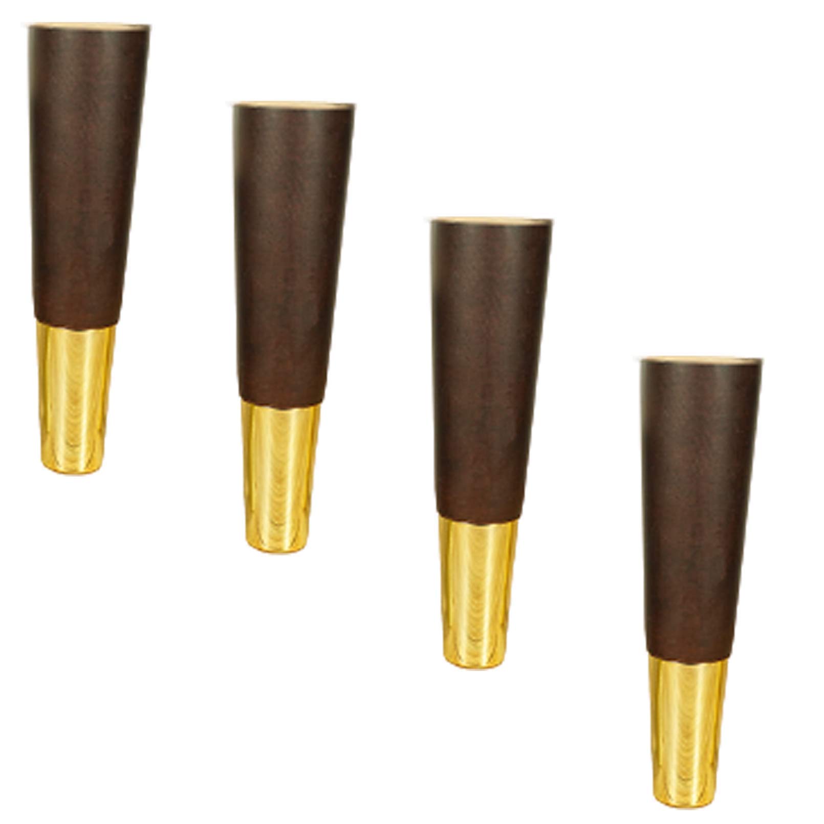 4 Pack Rubber Wood Sofa Legs with Brass Tips - Cone Replacement Feet for Nightstand, Bed & Cabinet - Includes Mounting Plate & Screws (3 Color Options) - Perfect for Furniture Repair & DIY Home Decor Projects