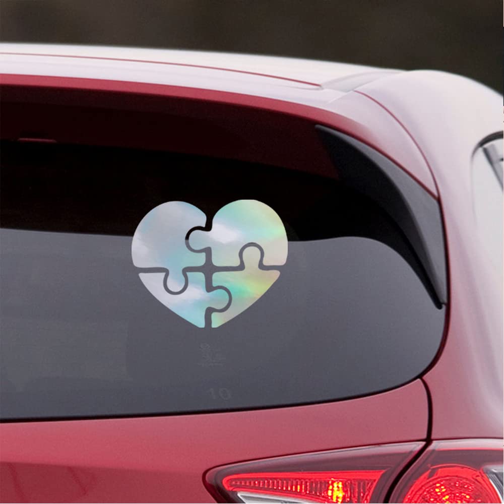 Autism Heart Puzzle Holographic Stickers (Set of 2) - Premium Waterproof Vinyl Decals for Laptop, Phone, Helmet, Car Window, Bumper, Mug, Cup, Door & Wall Decor - Perfect for Autism Awareness, DIY Crafts & Personalizing Your Belongings