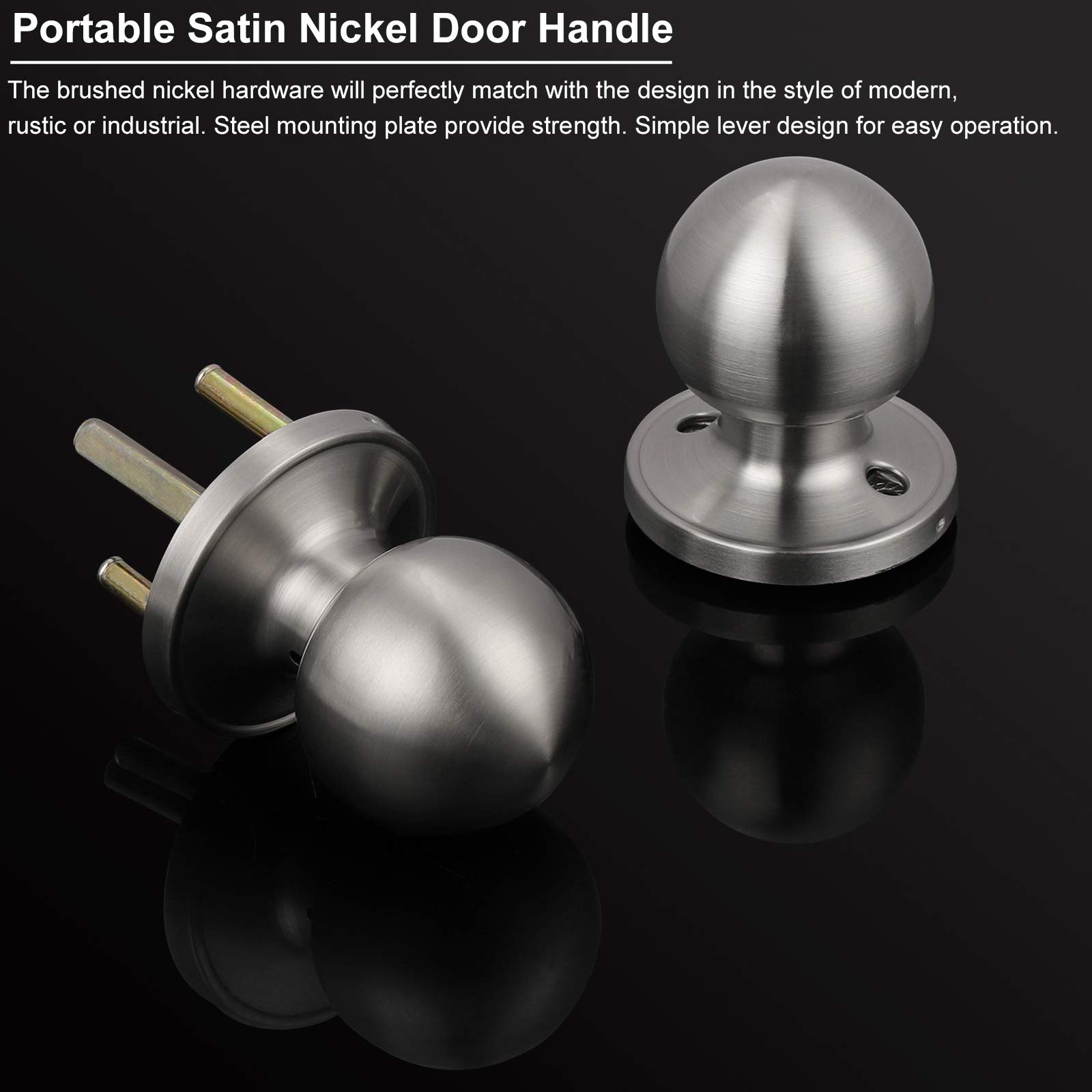 10 Pack Satin Nickel Round Ball Door Knobs - Classic Passage Hallway & Closet Door Handles, Non-Locking - Perfect for Bedrooms, Bathrooms & Interior Doors