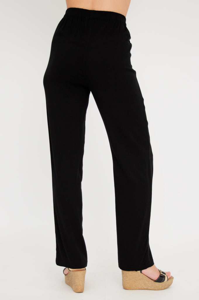 Bella Women's Linen Bamboo Pants - Black, Comfortable & Breathable for Summer, Lounge, Travel & Casual Wear