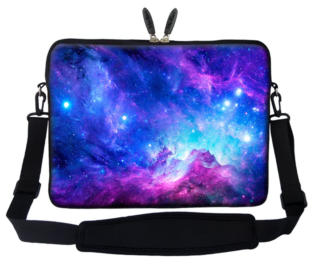 Meffort 15-15.6 Inch Neoprene Laptop Sleeve Case with Hidden Handle & Adjustable Shoulder Strap - Galaxy Space Design | Protective Cover for MacBook, Dell, HP | Perfect for Travel, School, Office