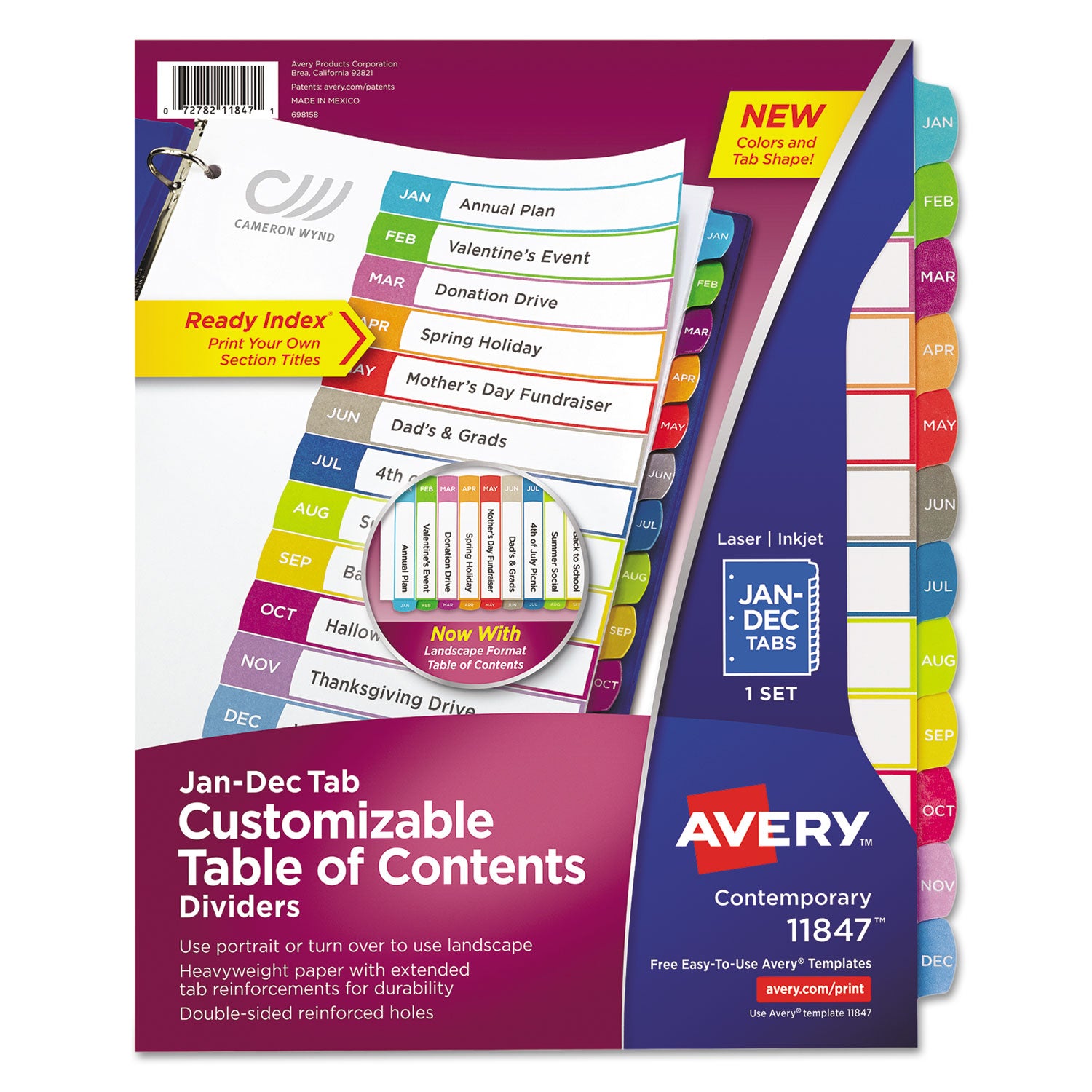 Avery Customizable TOC Ready Index Multicolor Tab Dividers - 12 Tabs (January to December), 11 x 8.5 Inches, White with Contemporary Color Tabs - Perfect for Office Organization, School Binders & Document Filing