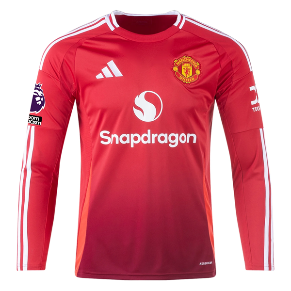 adidas Manchester United Antony 2024/25 Home Long Sleeve Jersey - Official EPL Soccer Shirt with No Room For Racism Patches (Red) - Perfect for Match Days, Fan Events & Soccer Training
