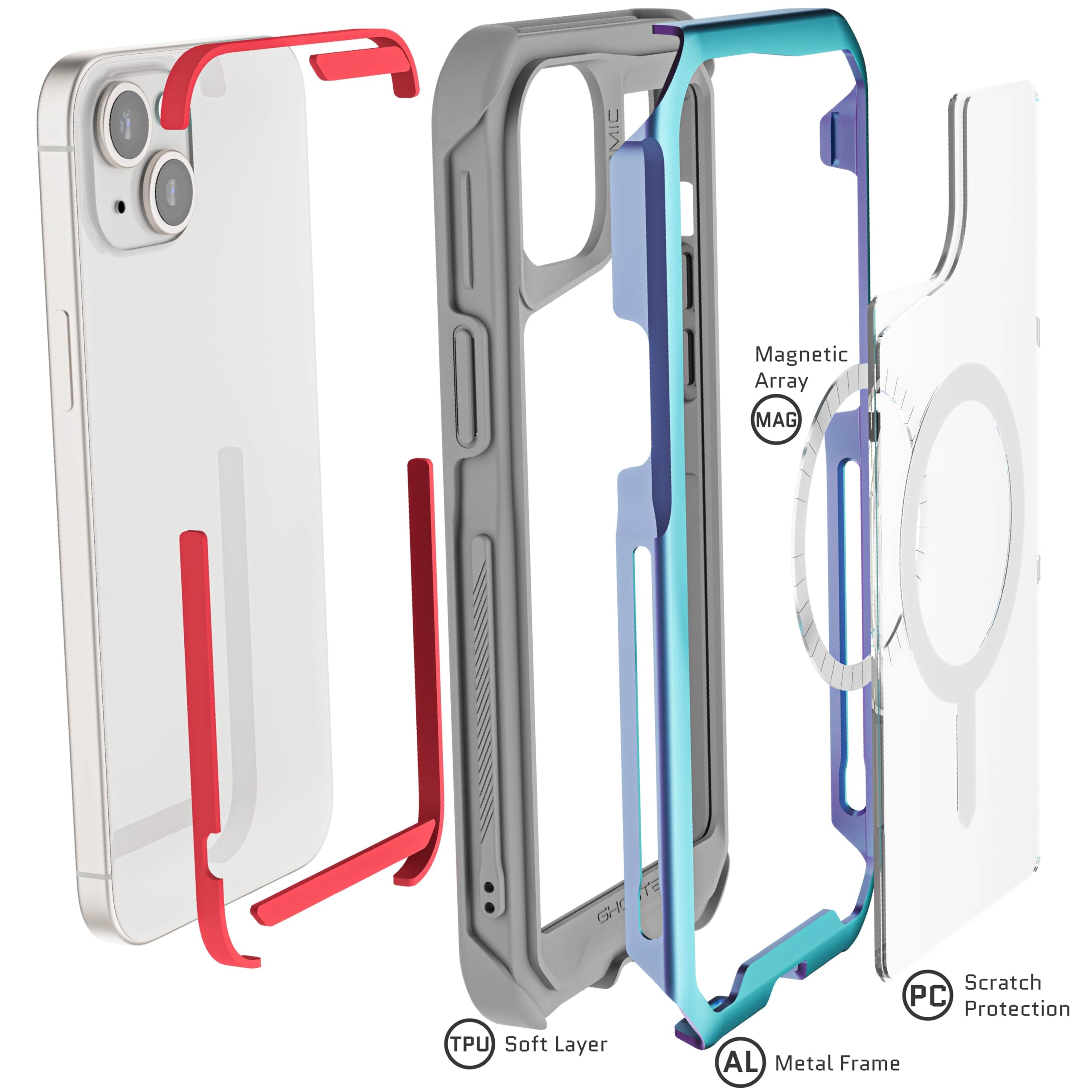 Ghostek Atomic Slim iPhone 15 Plus Case with MagSafe Compatibility | Aluminum Iridescent Fluorescent Bumper | Heavy Duty Protection for 6.7