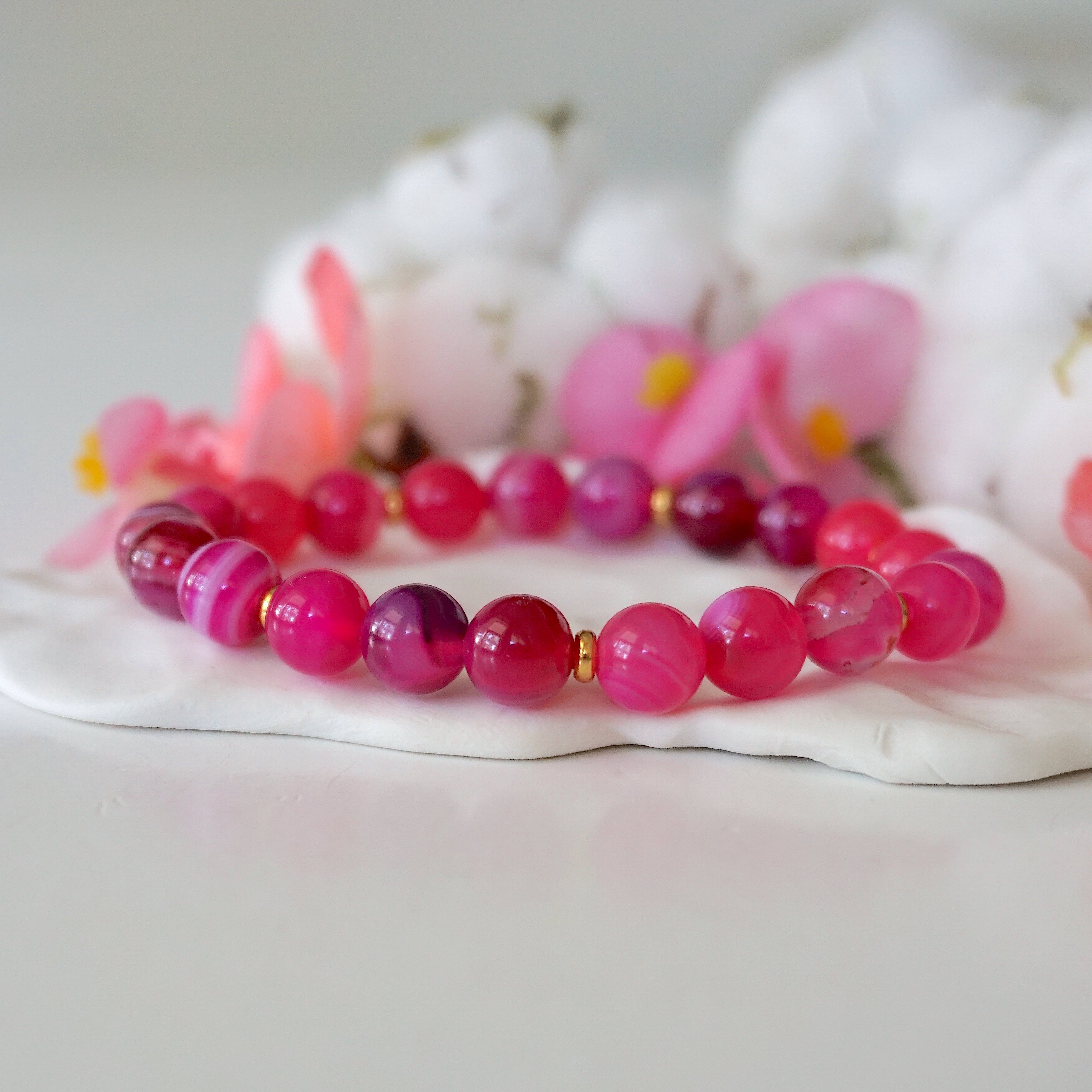 Pink Agate Healing Crystal Mala Bracelet - Natural Stone Beads for Meditation, Yoga & Spiritual Wellness | Handmade Buddhist Prayer Jewelry for Women & Men