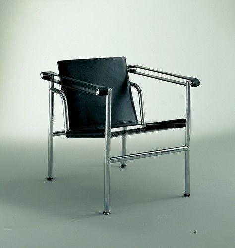 Le Corbusier LC1 Basculant Sling Chair - Genuine Black Leather Modern Lounge Chair for Living Room, Office & Reading Nook