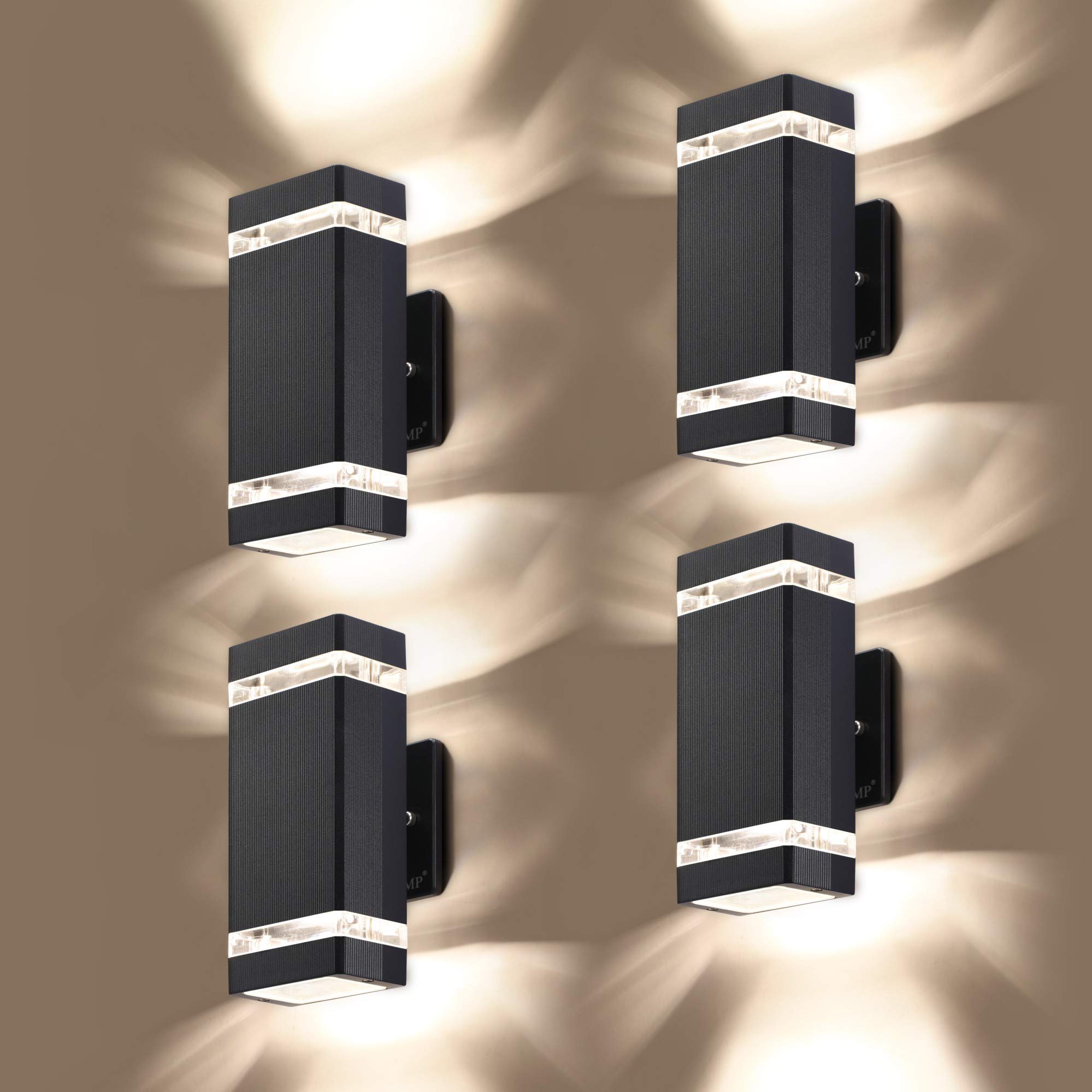 4 Pack LED Square Up and Down Wall Lights - 3000K Warm White, 5W Waterproof Outdoor Lighting with ETL Certificate - Aluminum Body for Patio, Garden, and Facade Illumination