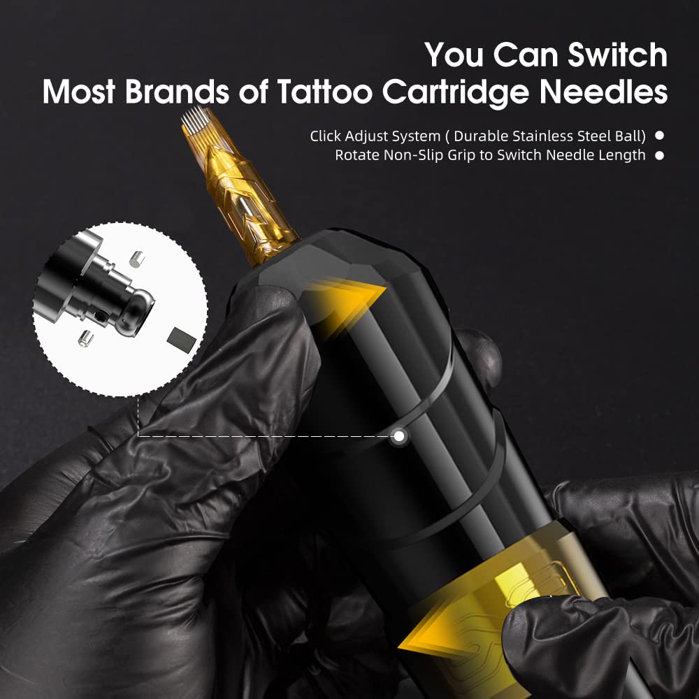 Professional Wireless Tattoo Machine Pen - Rotary Cartridge Tattoo Gun with 2400mAh Battery & Coreless Motor - Gold Tattoo Equipment Kit for Artists & Beginners - Perfect for Home Studios & Professional Tattoo Shops