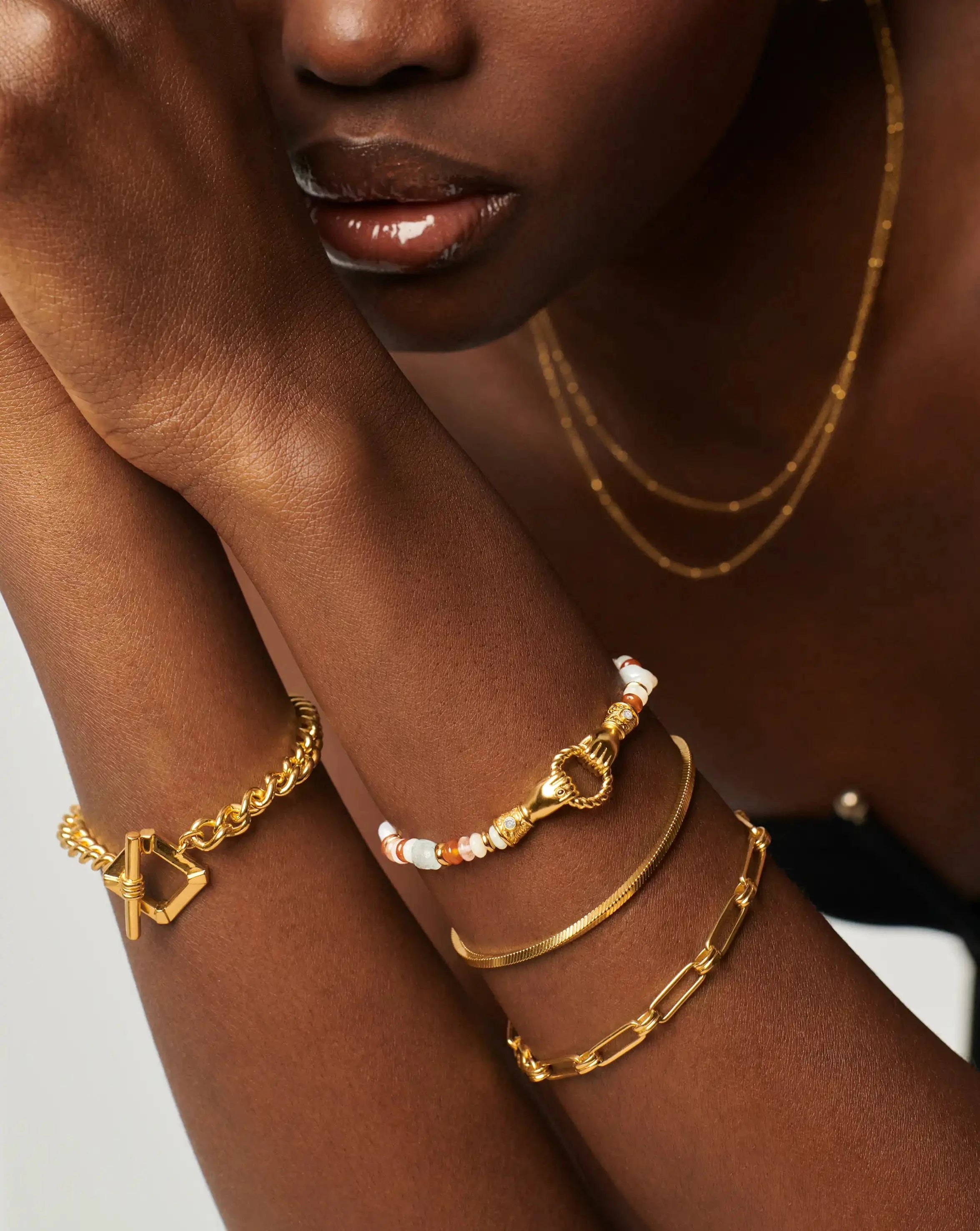Harris Reed In Good Hands Beaded Gemstone Bracelet - 18k Gold Plated, Multi Gemstone & Pearl Jewelry for Women | Perfect for Parties, Weddings & Special Occasions