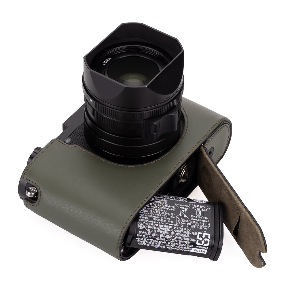 Leica Q3 Half Case - Genuine Leather Camera Cover in Olive Green for Protection & Style | Perfect for Travel, Outdoor Photography & Everyday Use