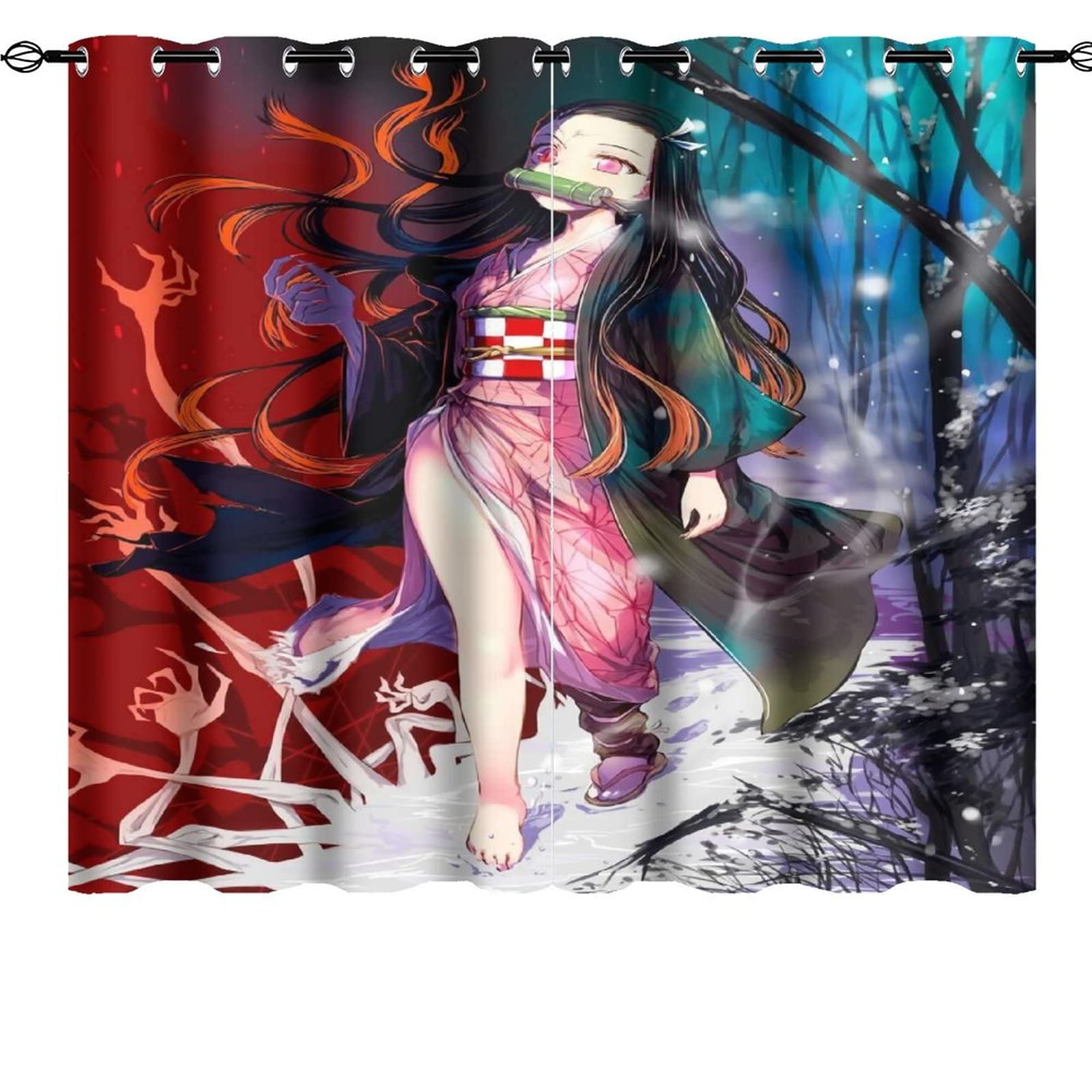 Anime Blackout Curtains for Girls Room - Cute Darkening Curtain Set of 2 Panels 72x63 Inch - Perfect for Bedroom, Living Room & Dorm - Grommet Top Window Treatment for Privacy & Light Control