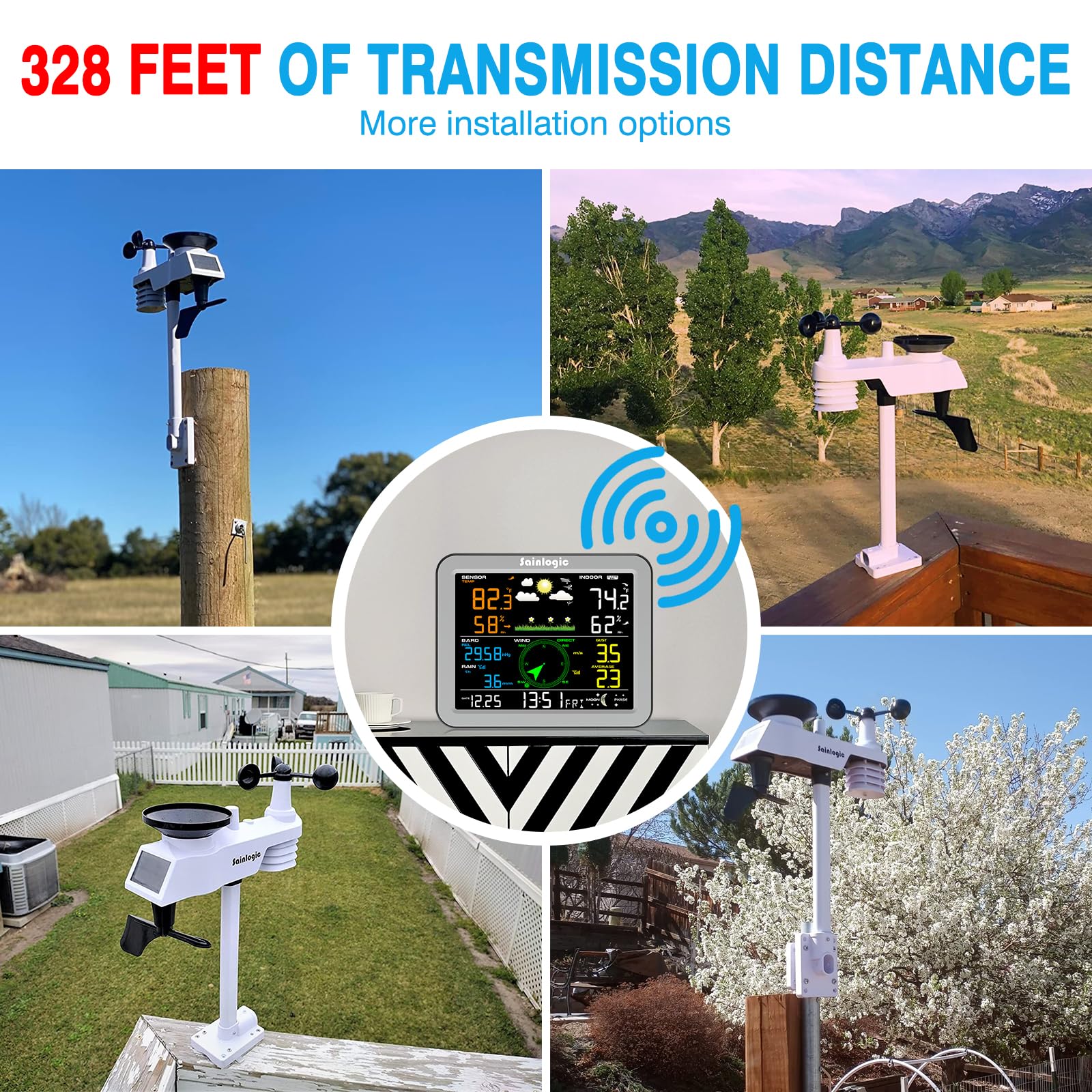 Sainlogic Wireless Weather Station with Outdoor Sensor - Accurate Weather Forecast, Temperature, Humidity, Air Pressure, Wind & Rain Gauge for Home, Garden & Outdoor Activities