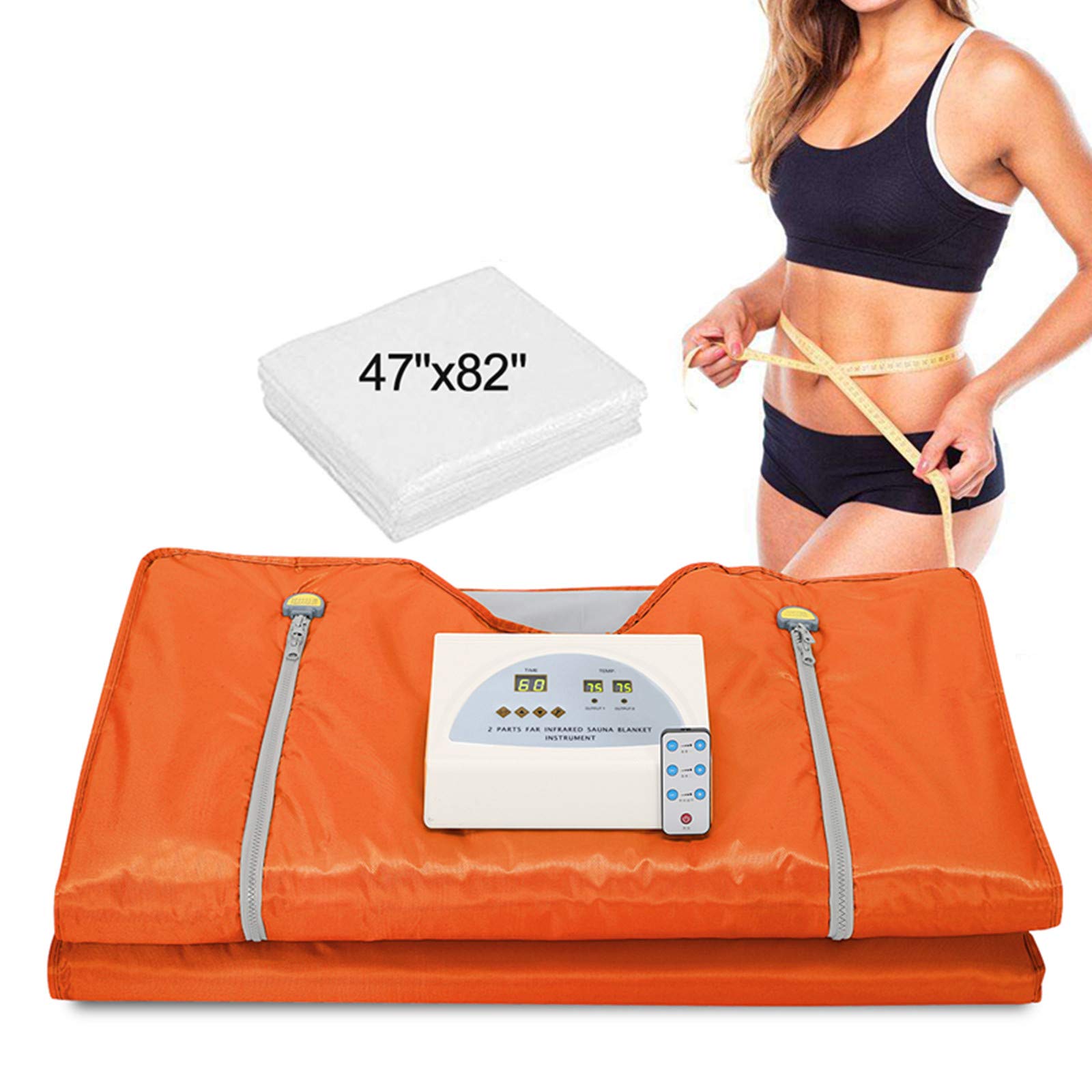 Barbella Far Infrared Sauna Blanket - XL Zipper Style Orange | 2-Zone Digital Heating Portable Sauna with 50 Plastic Sheets | Professional Detox Therapy for Weight Loss & Pain Relief | Perfect for Home Spa, Post-Workout Recovery & Relaxation