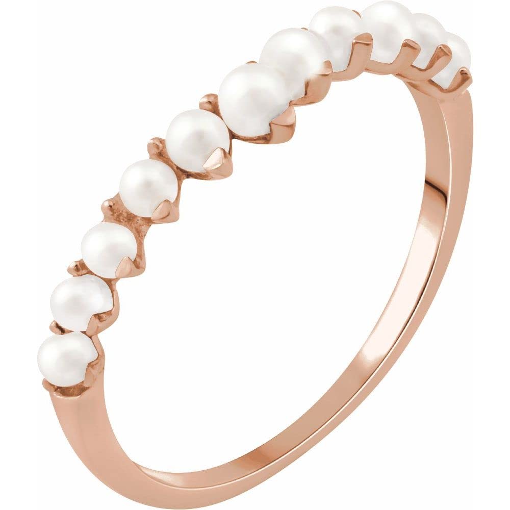 Freshwater Cultured Pearl Ring Band - 3mm Width Elegant Jewelry for Women, Wedding, Anniversary & Special Occasion Gifts