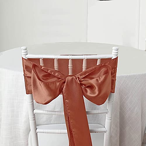 100-Pack Terracotta Satin Chair Sashes for Weddings, Banquets & Events - Elegant Bows & Ties for Chair Decorations, Party Supplies & Reception Decor (Perfect for Rustic, Boho & Vintage Wedding Themes)
