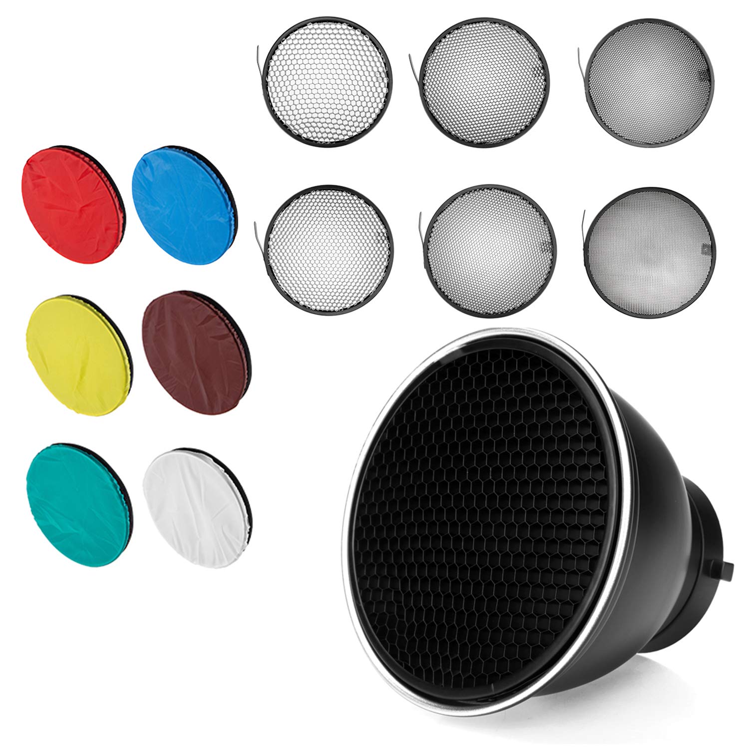 7 Inch Bowens Mount Honeycomb Grid Diffuser with 6 Color Soft Light Cloth - 18cm Standard Reflector for Studio Photography Lighting - Perfect for Portraits, Product Shots & Video Lighting