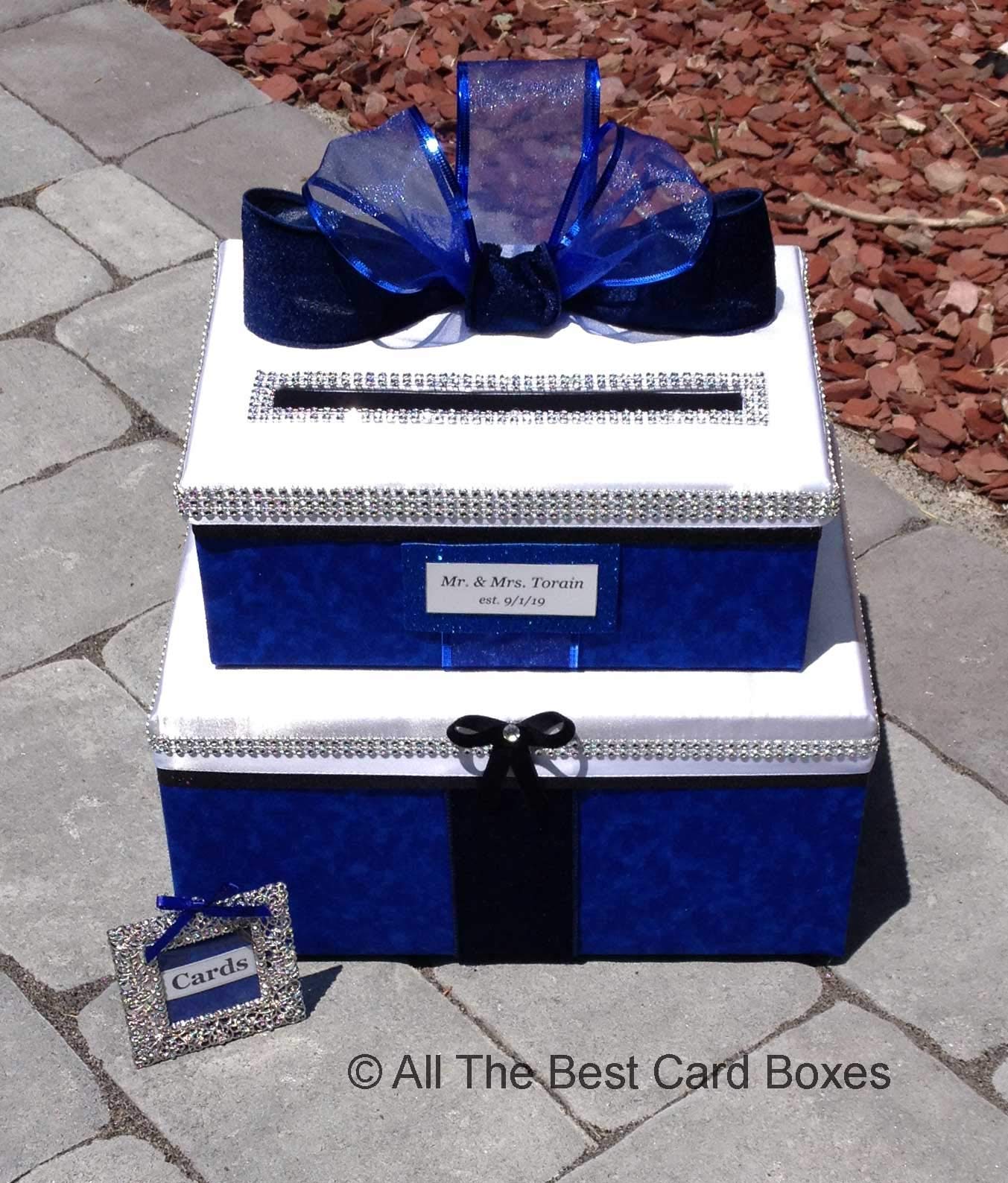 Royal Blue Wedding Card Box - Personalized for Quinceañera & Bat Mitzvah - Holds 80 Cards - Elegant Gift & Money Holder for Special Occasions - Perfect for Weddings, Anniversaries & Birthday Celebrations