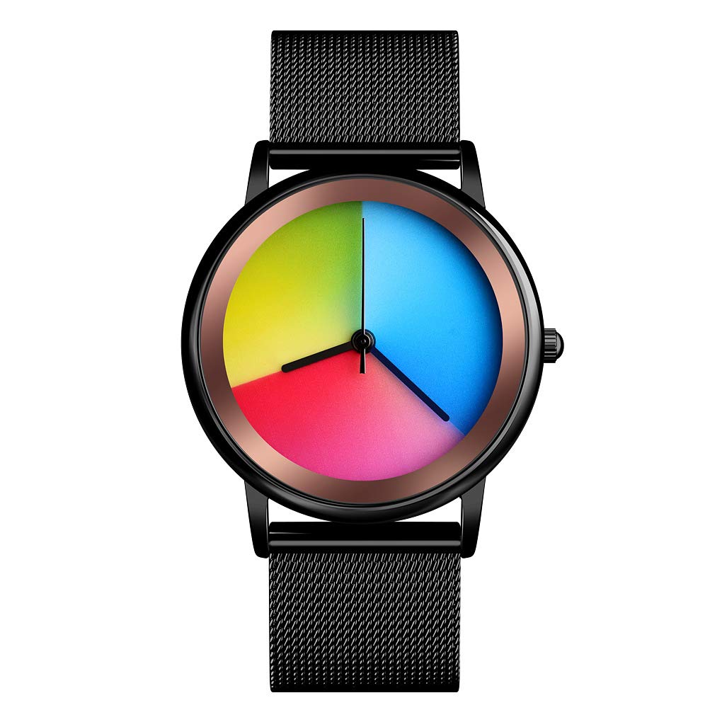 CakCity Women's Waterproof Stainless Steel Quartz Watch - Fashion Rainbow Round Dial Analog Wristwatch for Women & Girls - Perfect for Everyday Wear, Office, Dating & Gift Giving