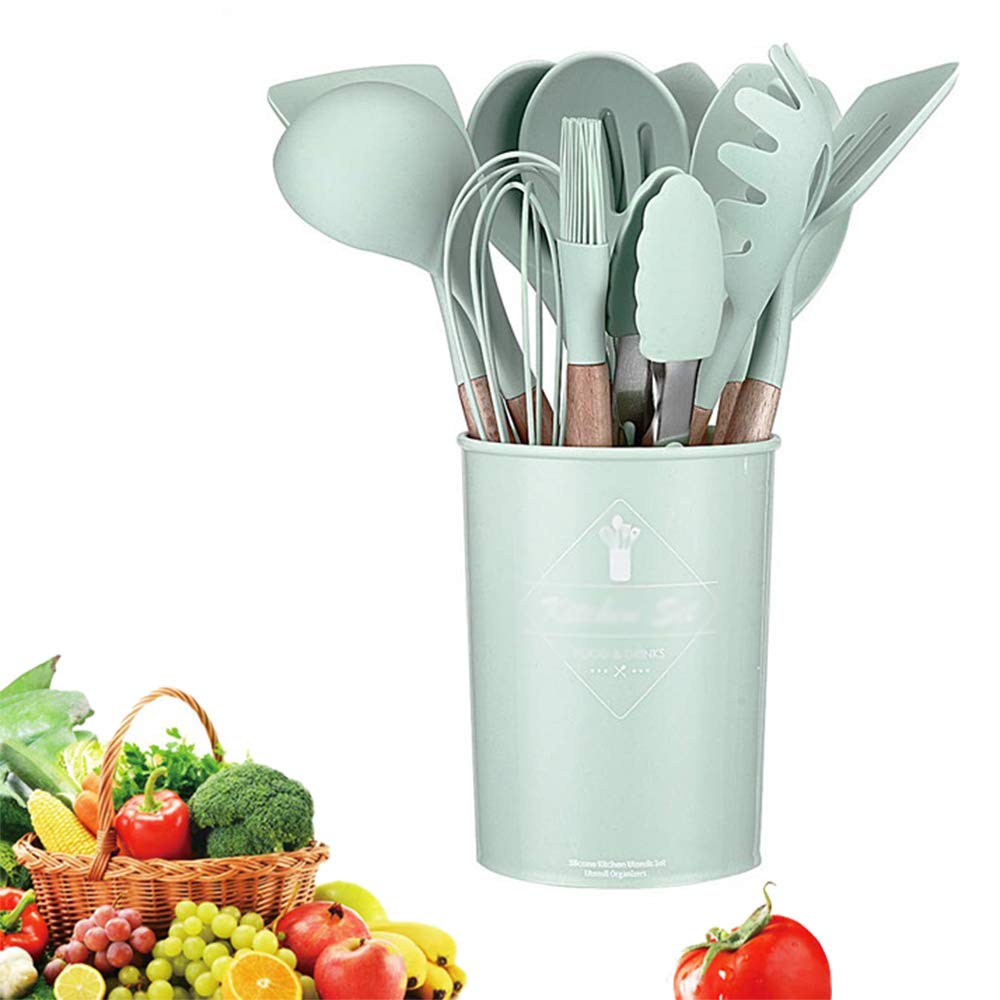 9-Piece Silicone Kitchen Utensil Set with Wooden Handles - Non-Stick, Heat-Resistant Cooking Tools for Baking, Frying & Everyday Meal Prep - Perfect for Home Chefs & Professional Kitchens