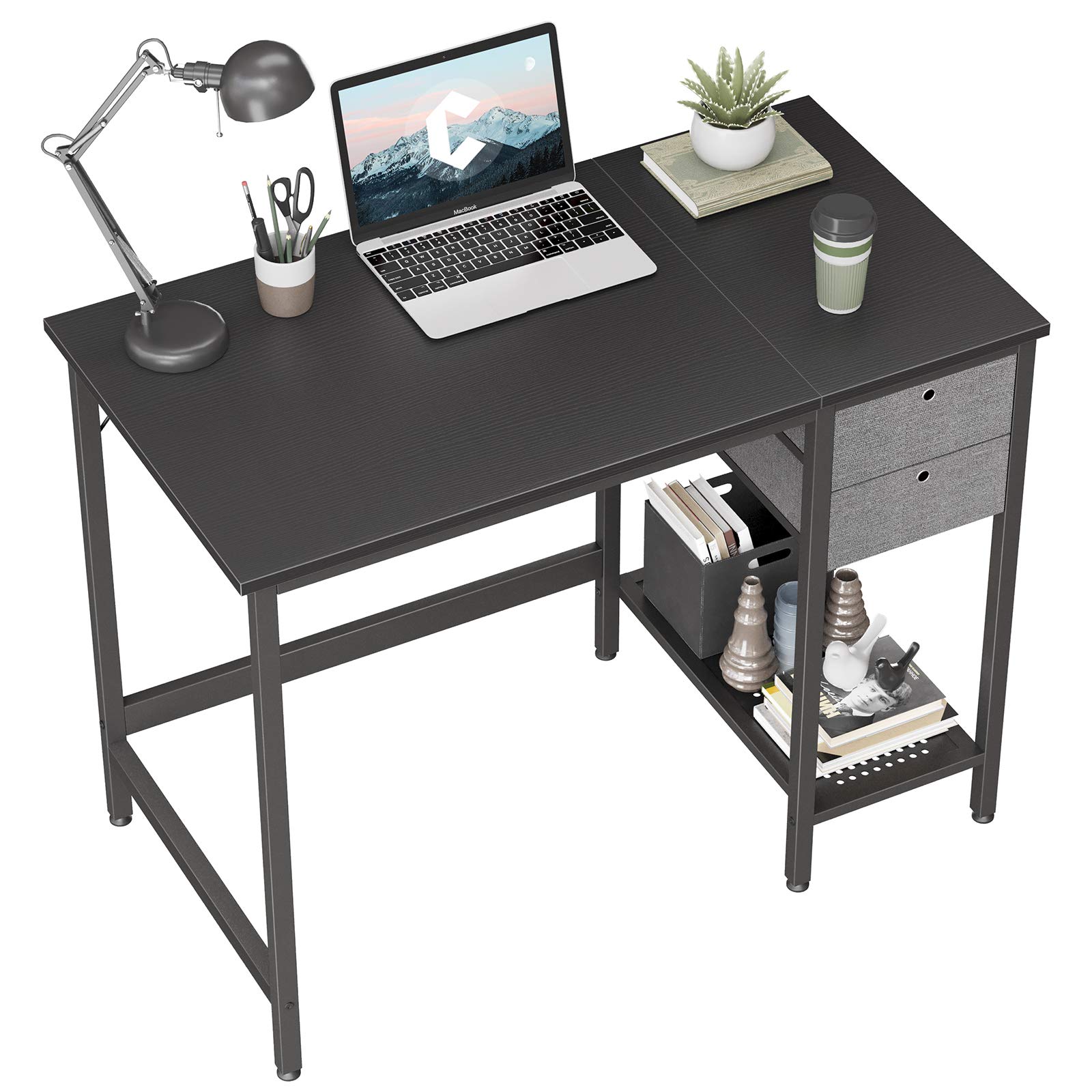 Cubiker 40 Inch Small Computer Desk with Drawers - Modern Home Office Desk, Study Writing Table for PC, Black - Perfect for Small Spaces & Remote Work