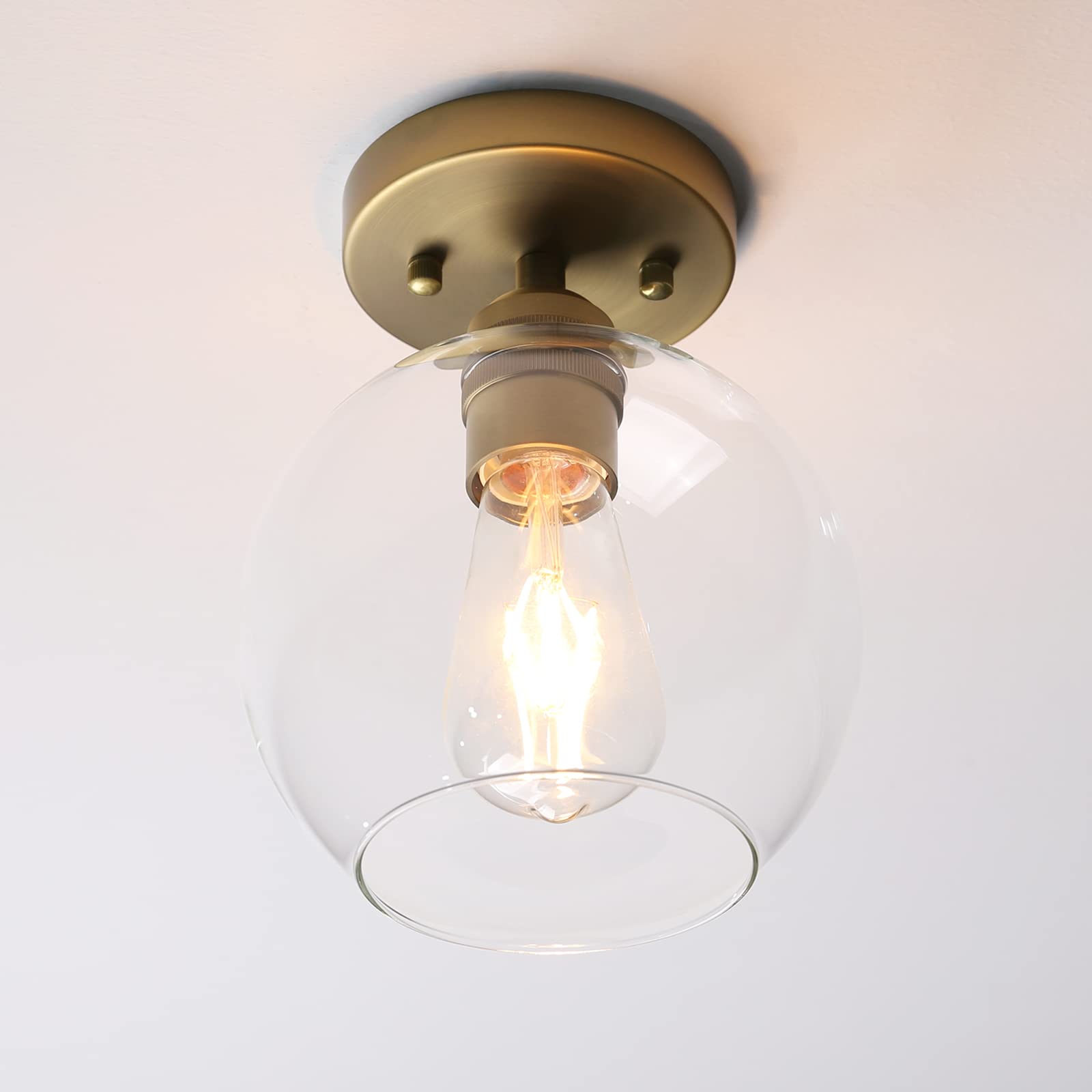 Pathson Globe Glass Flush Mount Ceiling Light - 1-Light Round Industrial Style Fixture for Hallway, Kitchen, Living Room, Bathroom & Bedroom | Perfect for Modern Homes, Apartments and Office Spaces