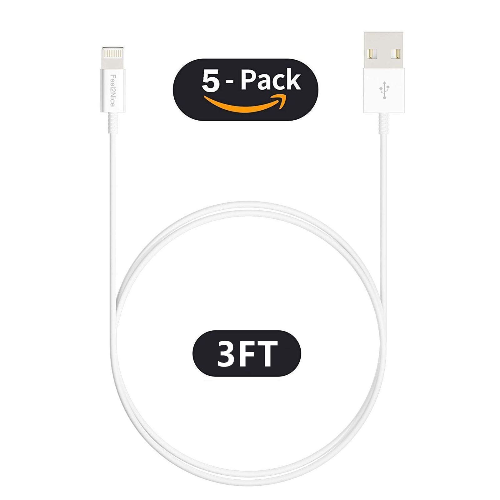 5-Pack 3FT iPhone Lightning Charger Cable - Fast Charging & Data Sync Compatible with iPhone Xs/Xs Max/XR/X/8/7/6/5/Plus - Perfect for Home, Office & Travel Use