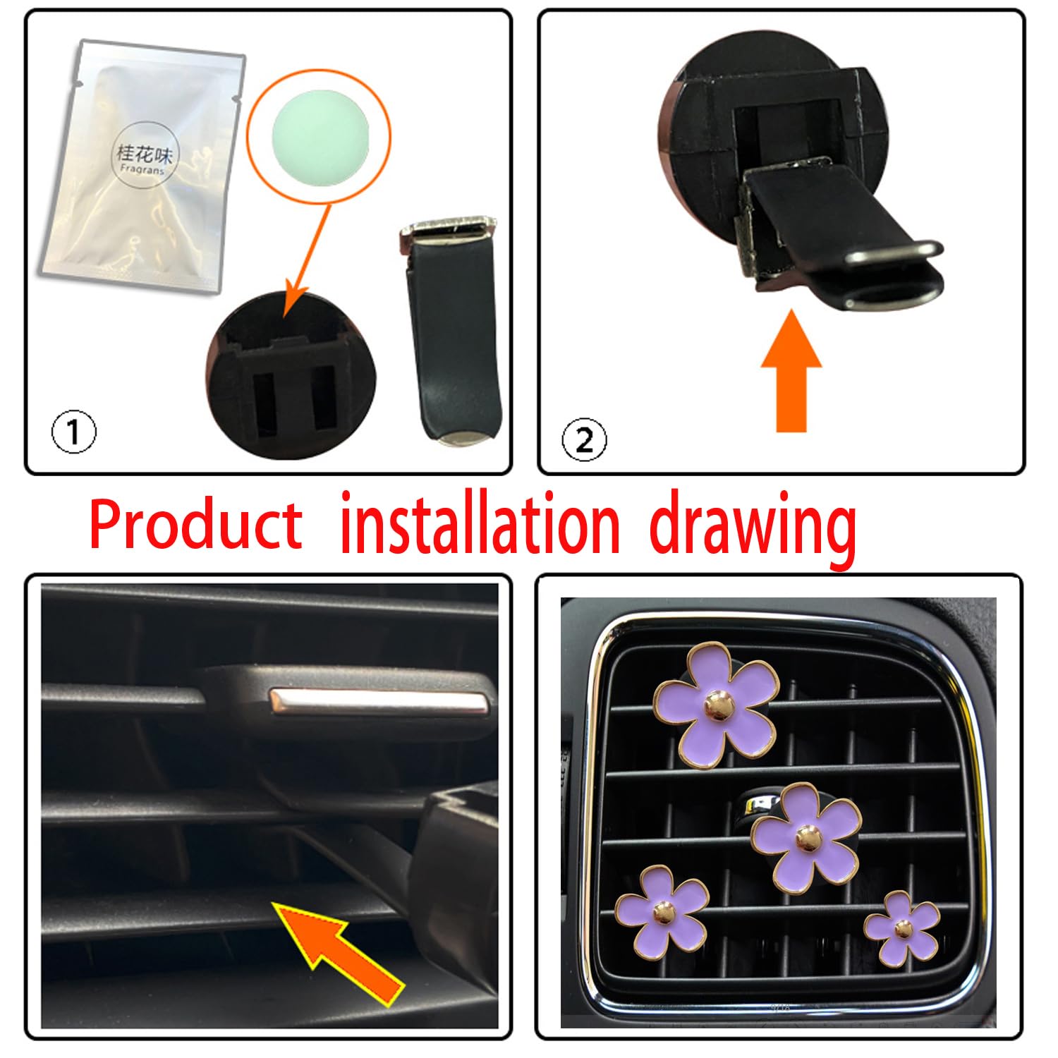 4 Pack Daisy Air Vent Clips - Cute Flower Car Air Freshener & Decor Accessories for Women (Purple) | Car Interior Decorations, Air Conditioning Outlet Charms for Home & Office Vehicles