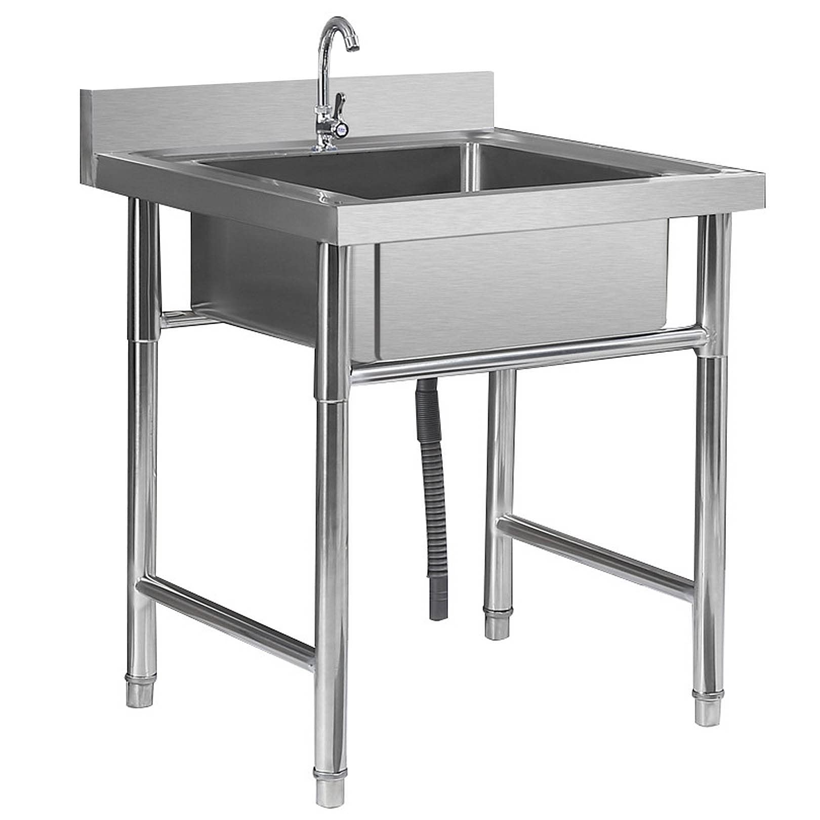 Stainless Steel Stand Alone Kitchen Sink with Faucet and Drain Strainer - 60cm x 60cm Indoor/Outdoor Utility Sink for Home, Hotel, Restaurant & RV Use
