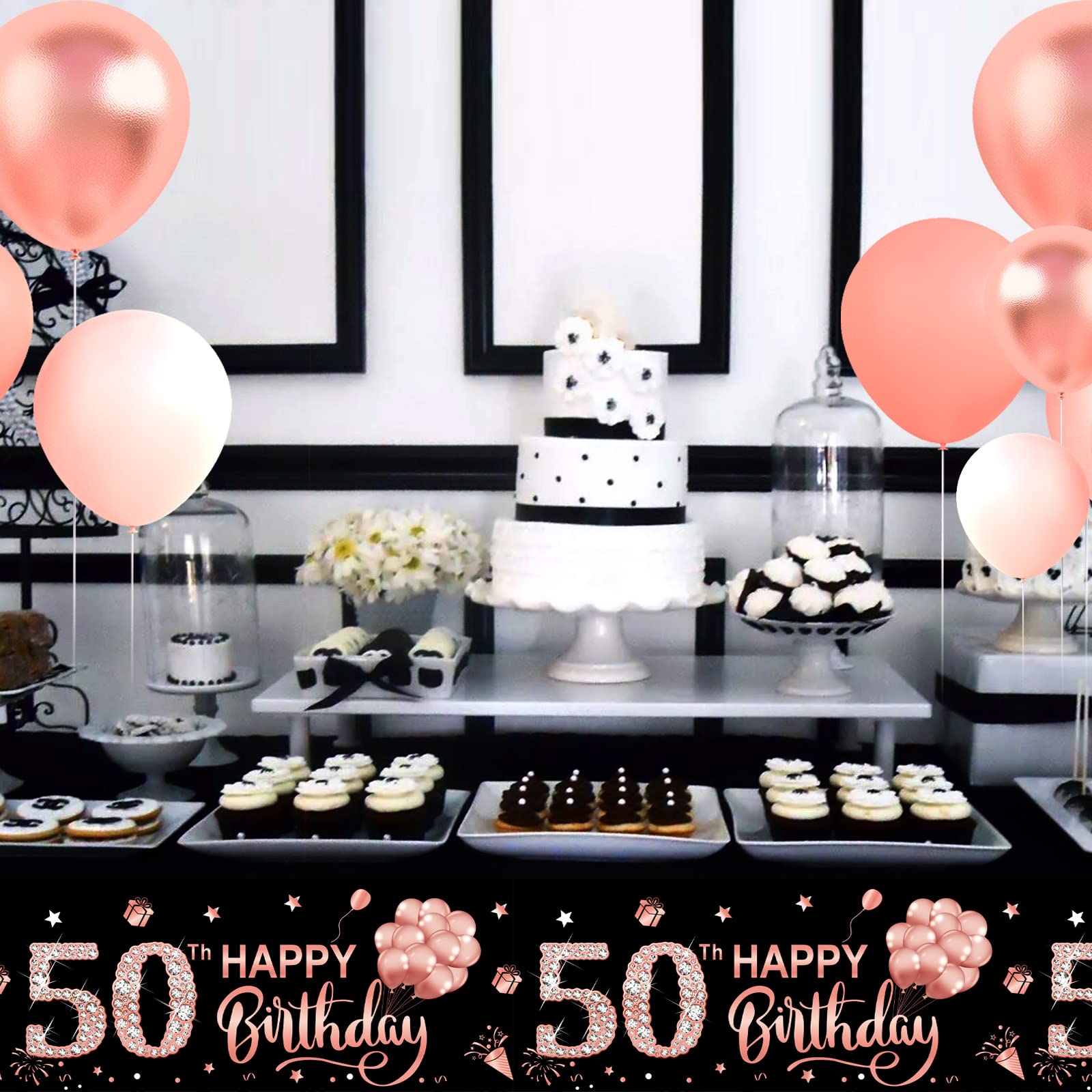 3 Pack Rose Gold 50th Birthday Tablecloth Decorations for Women - Happy 50th Birthday Party Supplies, Disposable Plastic Rectangular Table Cover - Perfect for Milestone Celebrations, Anniversary Parties & Special Events