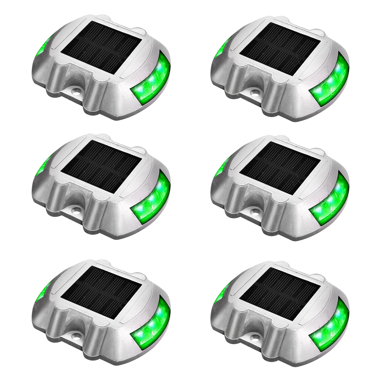 JIGUOOR Solar Deck Lights Outdoor - 6 Pack Waterproof LED Pathway Lights for Driveway, Garden, Stairs, Sidewalk, Boat Dock | Solar Powered, IP68, Green | Perfect for Nighttime Safety & Landscape Lighting