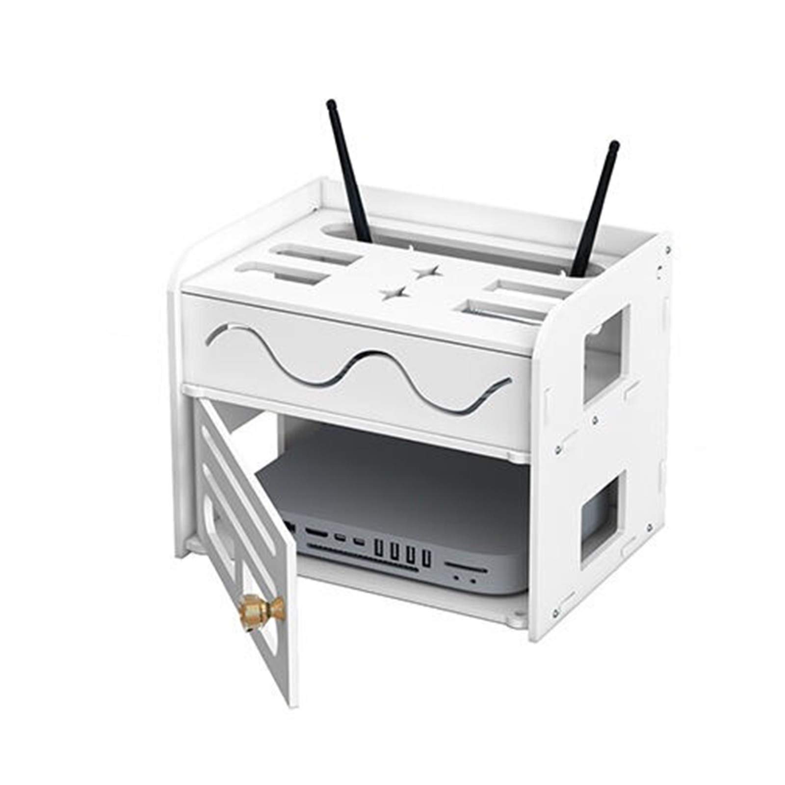 WiFi Router Cover Box - Multi-Functional Storage Shelf for DVD, Cables & Electronics | Wall Mounted Organizer for Cable Box, Remote & DVD Player (24x18x19 cm) | Perfect for Living Room, Bedroom & Home Office Organization