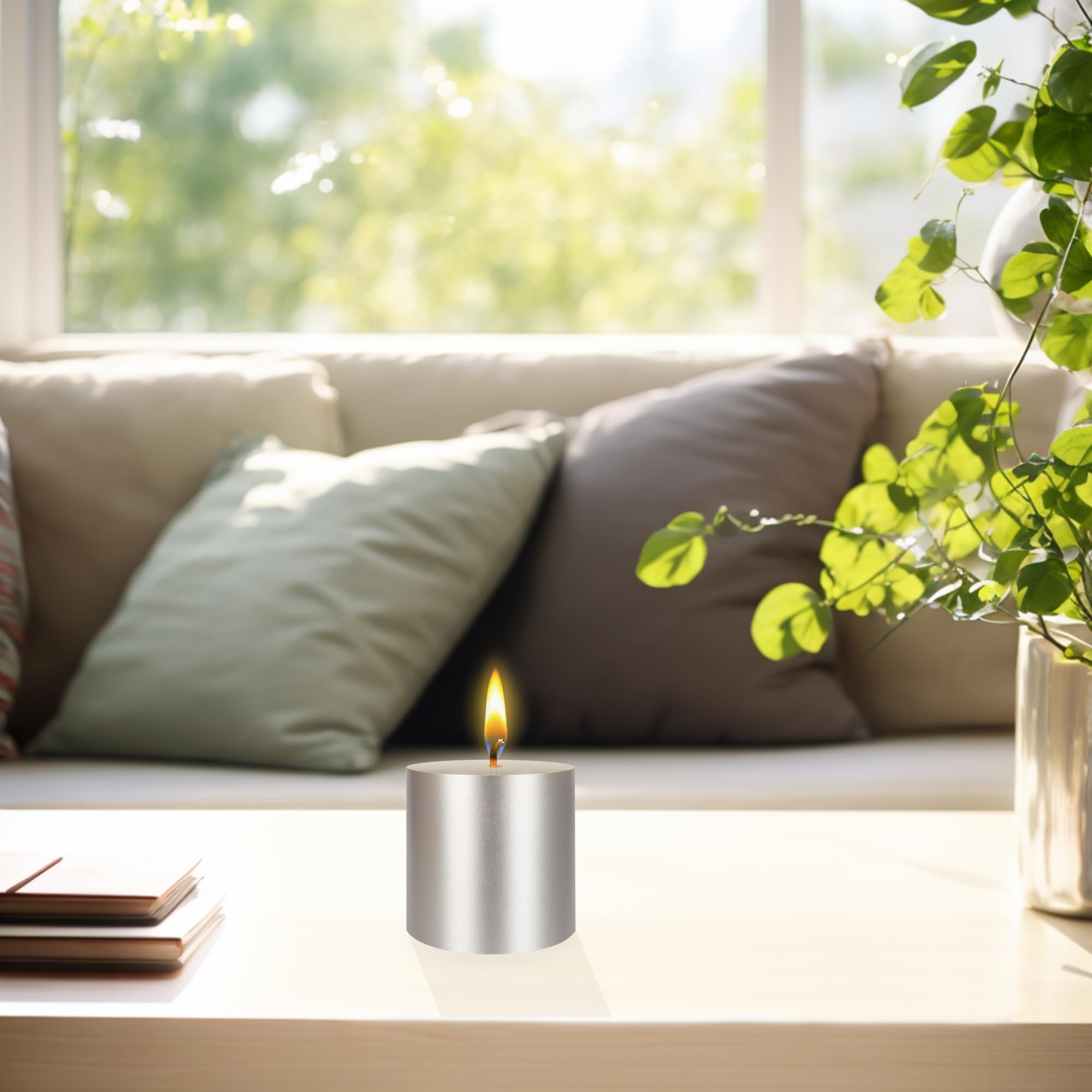 Premium Unscented Silver Pillar Candles 6-Pack - 3