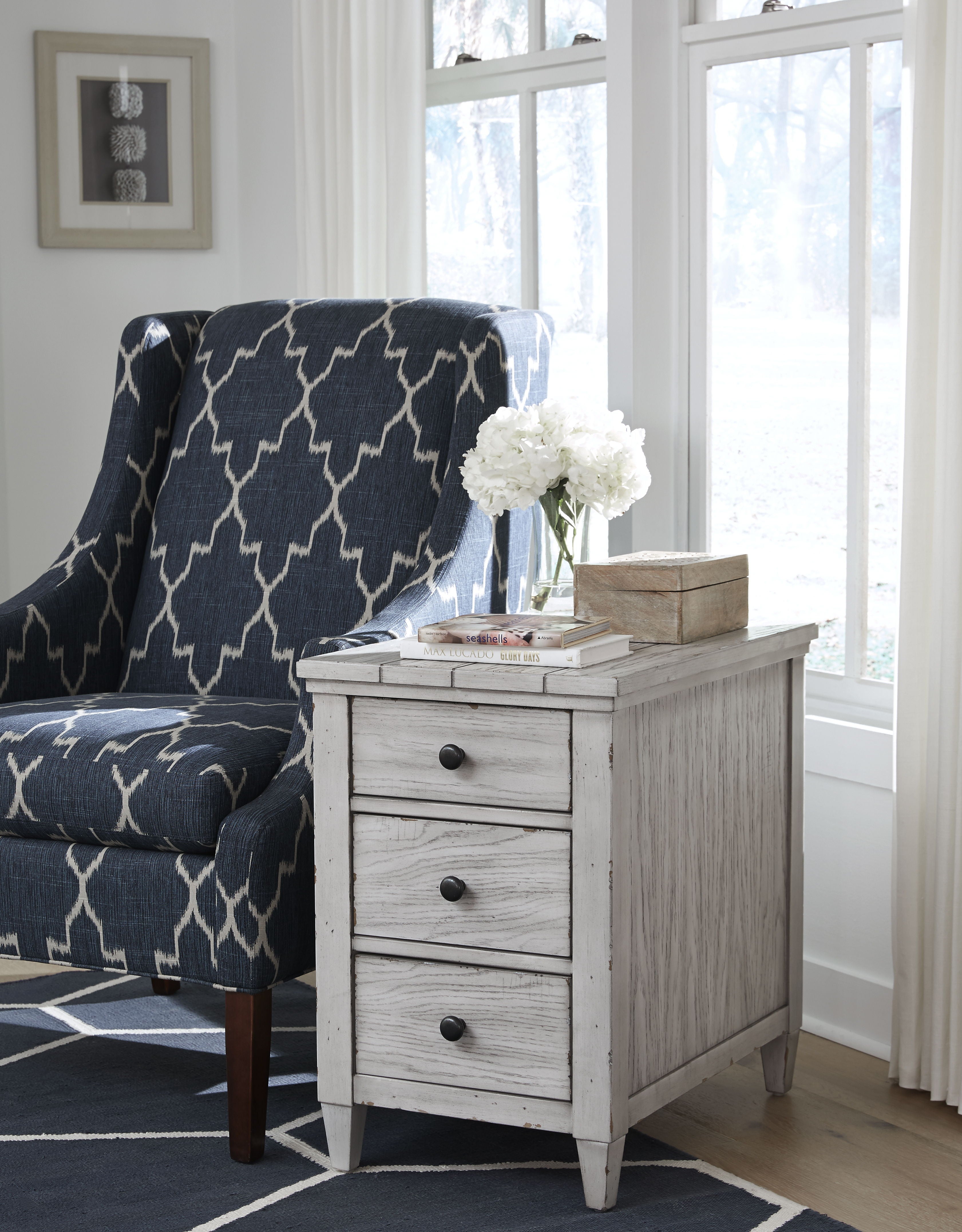 Belhaven Chairside Table Pearl Silver - Elegant End Table for Living Room, Bedroom, or Office - Perfect for Holding Lamps, Books, and Decor