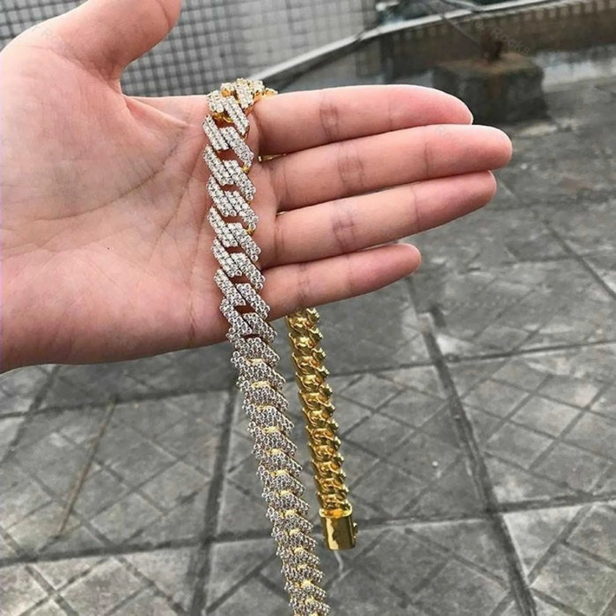 24K Gold Plated Moissanite Cuban Link Chain Necklace for Men - Iced Out Tennis Chain Jewelry - Perfect for Hip Hop Style, Gifts & Special Occasions