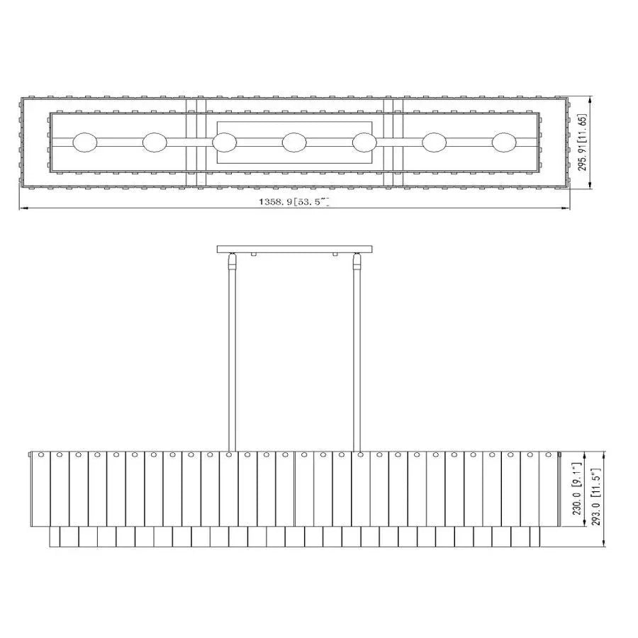Aimee Linear Glass Chandelier - Modern Crystal Pendant Light Fixture for Dining Room, Kitchen Island & Living Room Decor