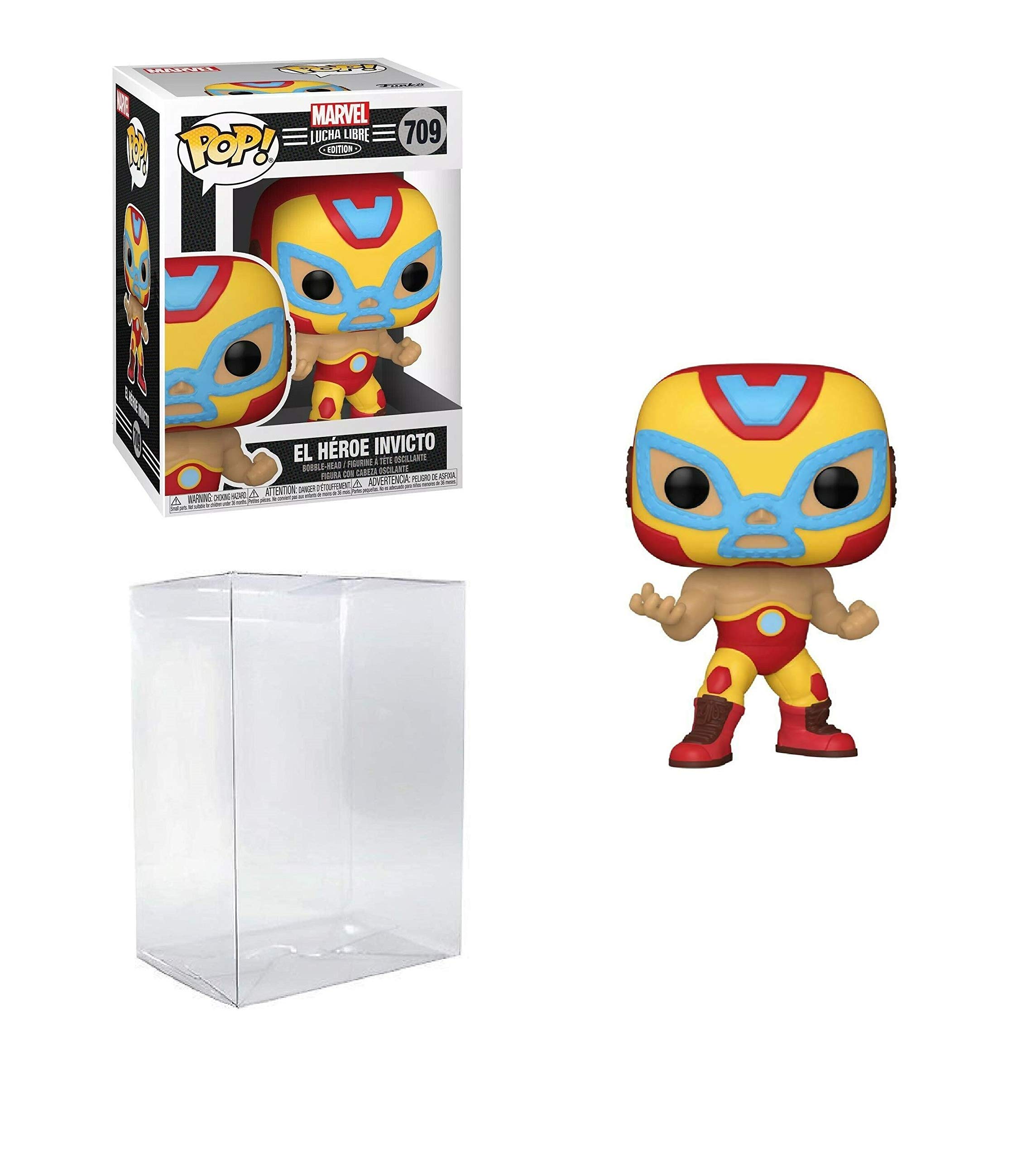 Iron Man The Invincible Hero Pop #709 Marvel Luchadores Vinyl Figure with EcoTek Protector for Display Box - Perfect for Collectors, Marvel Fans & Home Office Decor