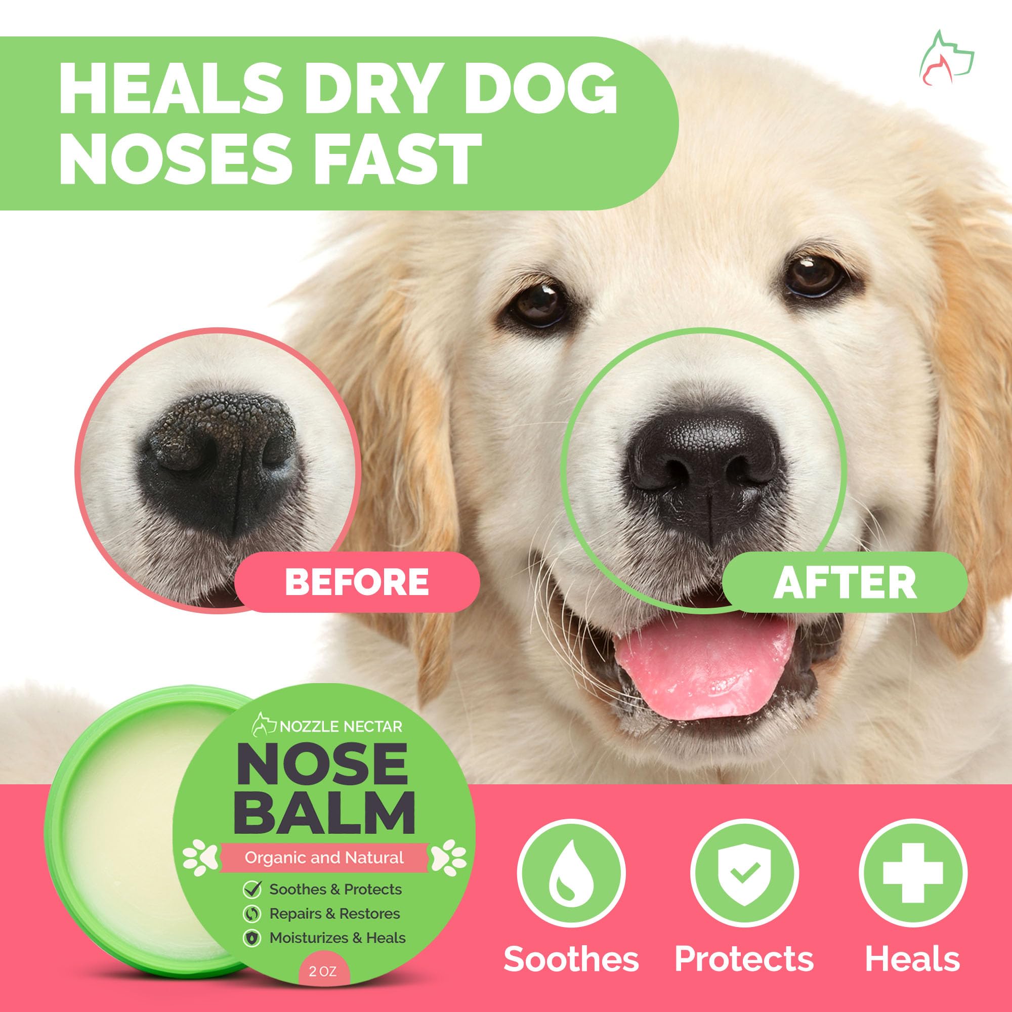 Organic Dog Nose Balm - 100% Natural Healing Cream for Dry, Chapped & Rough Dog Noses - Moisturizing Treatment to Repair & Protect - Perfect for Outdoor Adventures & Winter Care